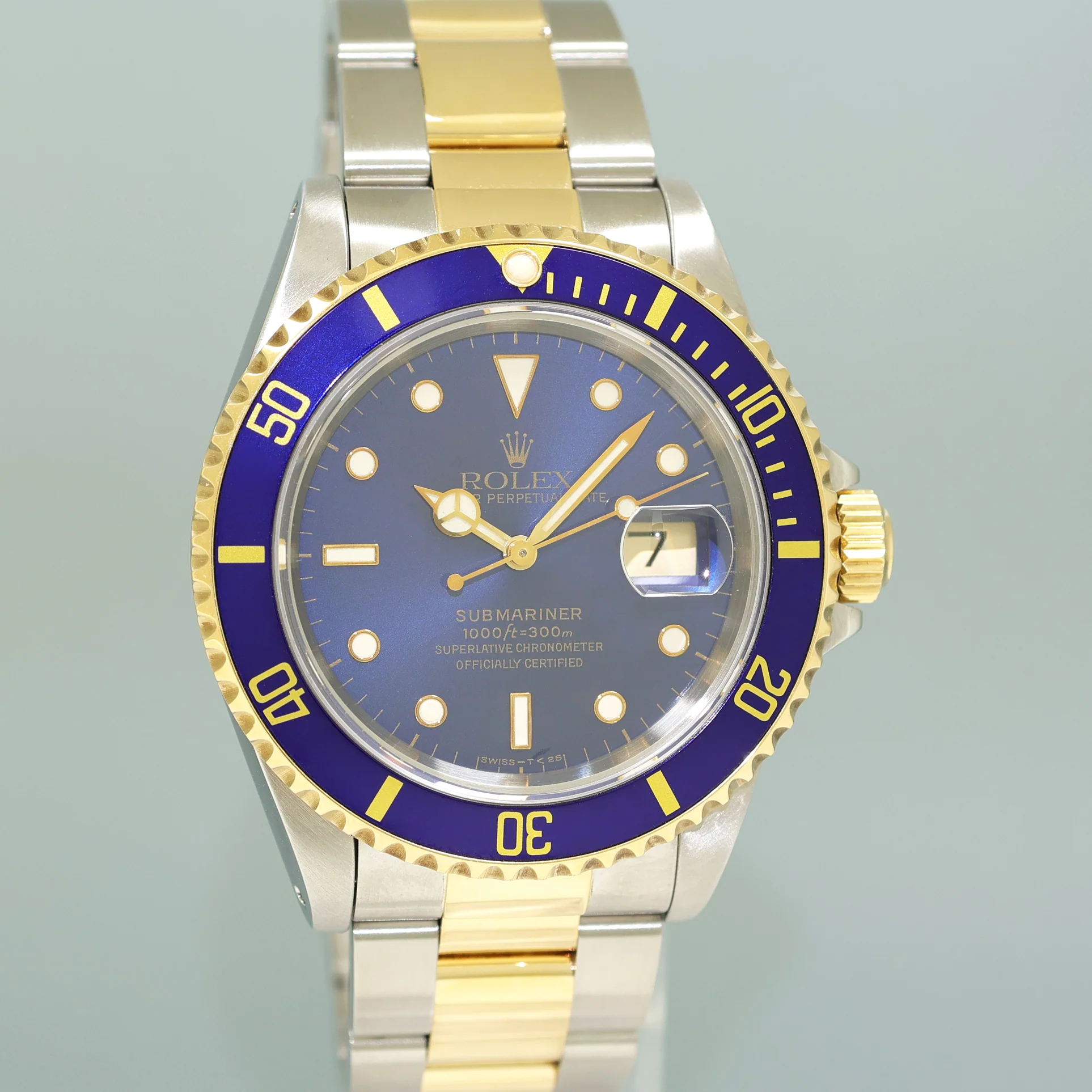 1995 MINT Rolex Submariner 16613LB Gold Steel Two Tone Yellow Gold Sunburst Blue Dial Watch - Image 3