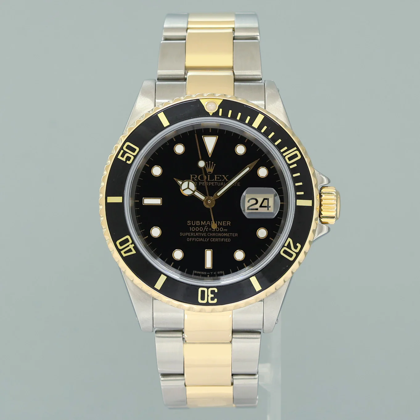 2001 GOLD BUCKLE Rolex Submariner 16613LN Gold Two Tone Black Watch Box - Image 2