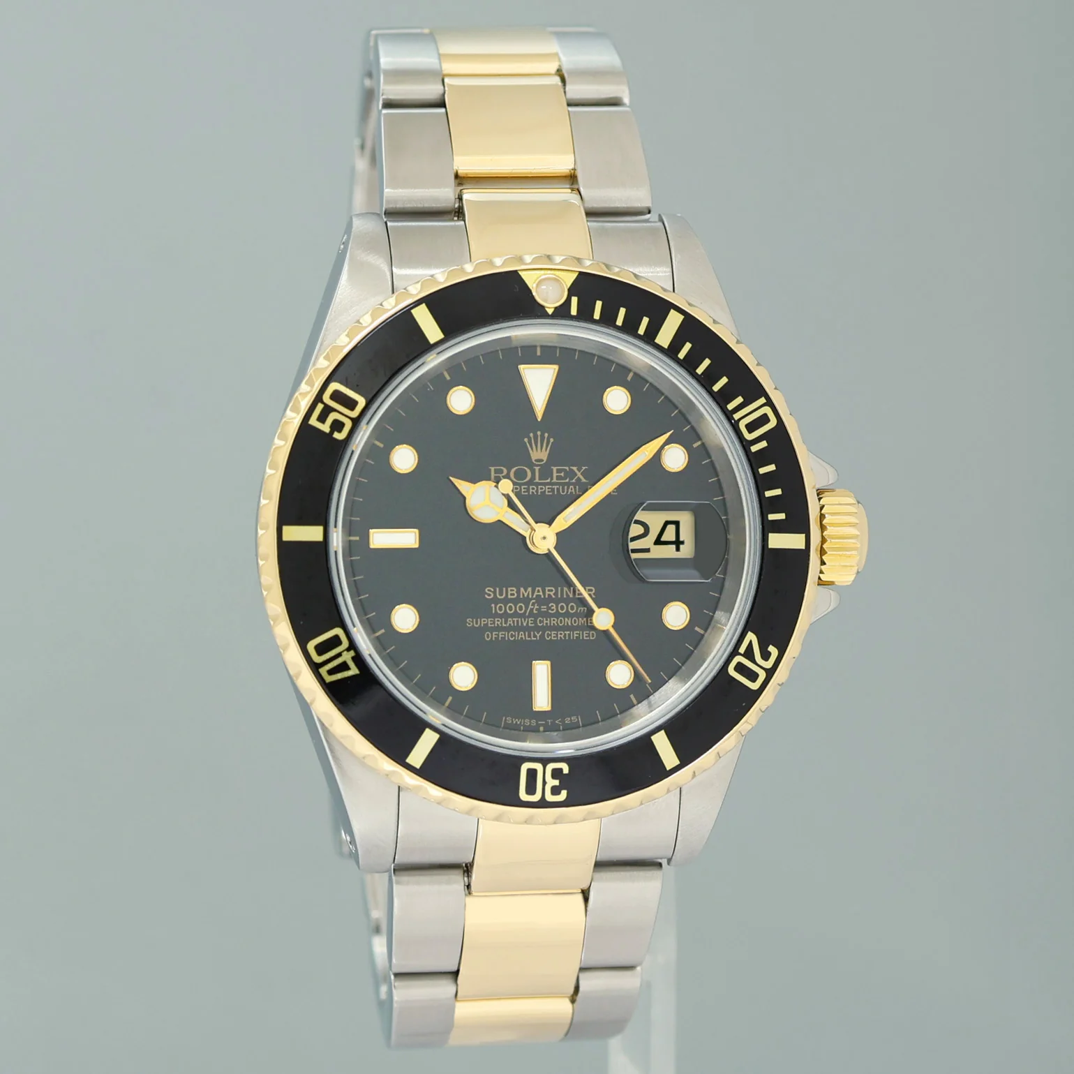 2001 GOLD BUCKLE Rolex Submariner 16613LN Gold Two Tone Black Watch Box - Image 3