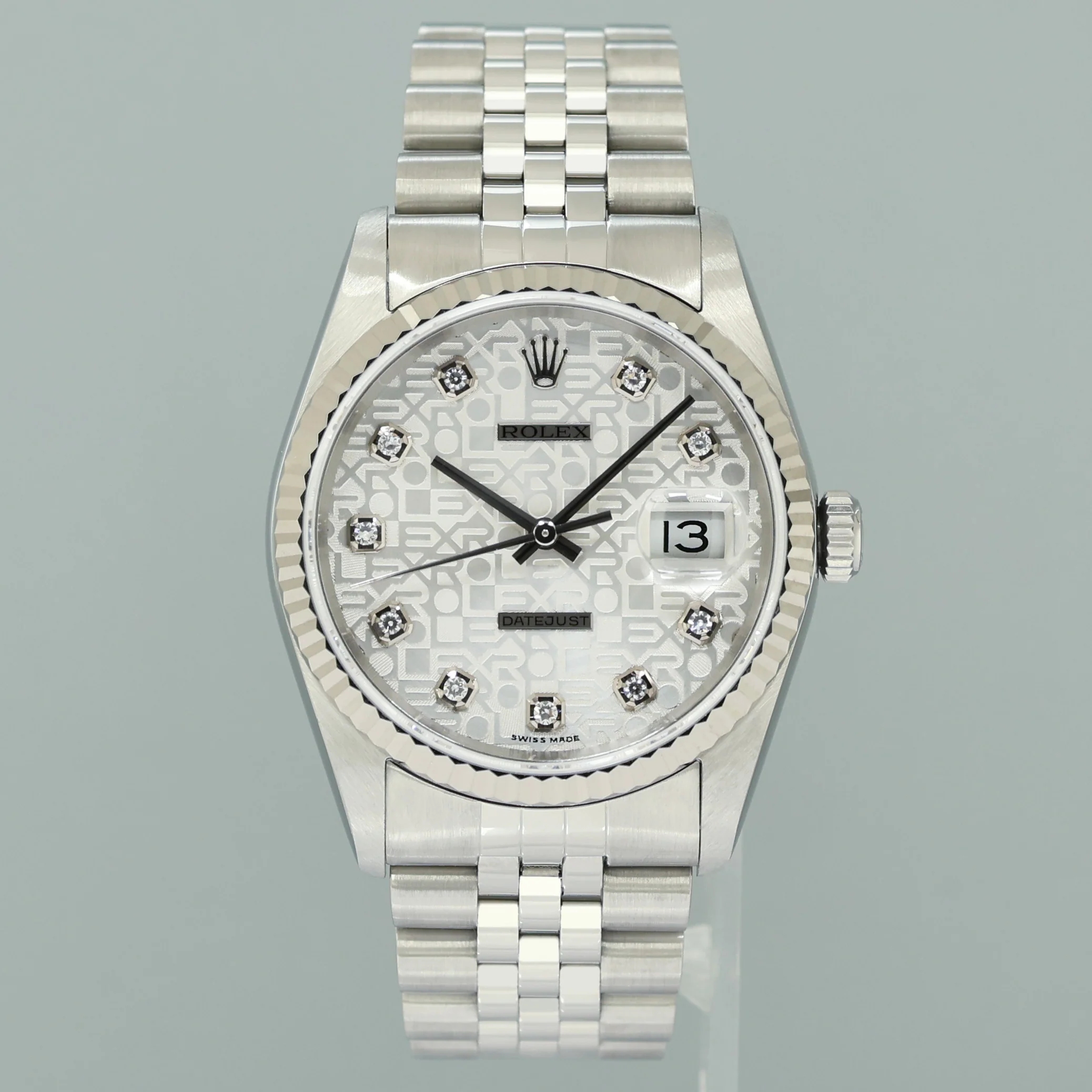 2003 MINT Rolex DateJust 16234 Silver Diamond Anniversary Jubilee Gold Fluted Watch - Image 2