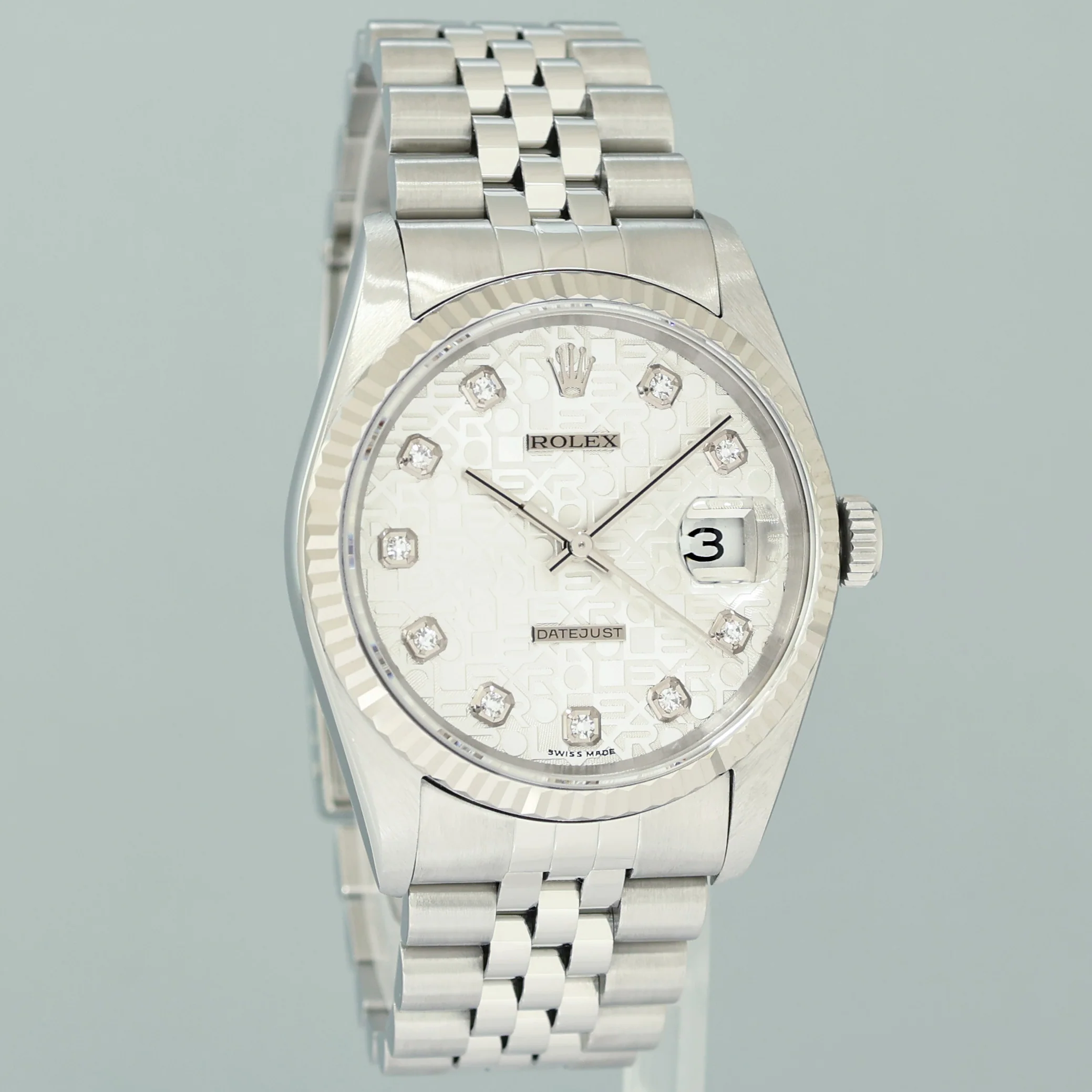 2003 MINT Rolex DateJust 16234 Silver Diamond Anniversary Jubilee Gold Fluted Watch - Image 3