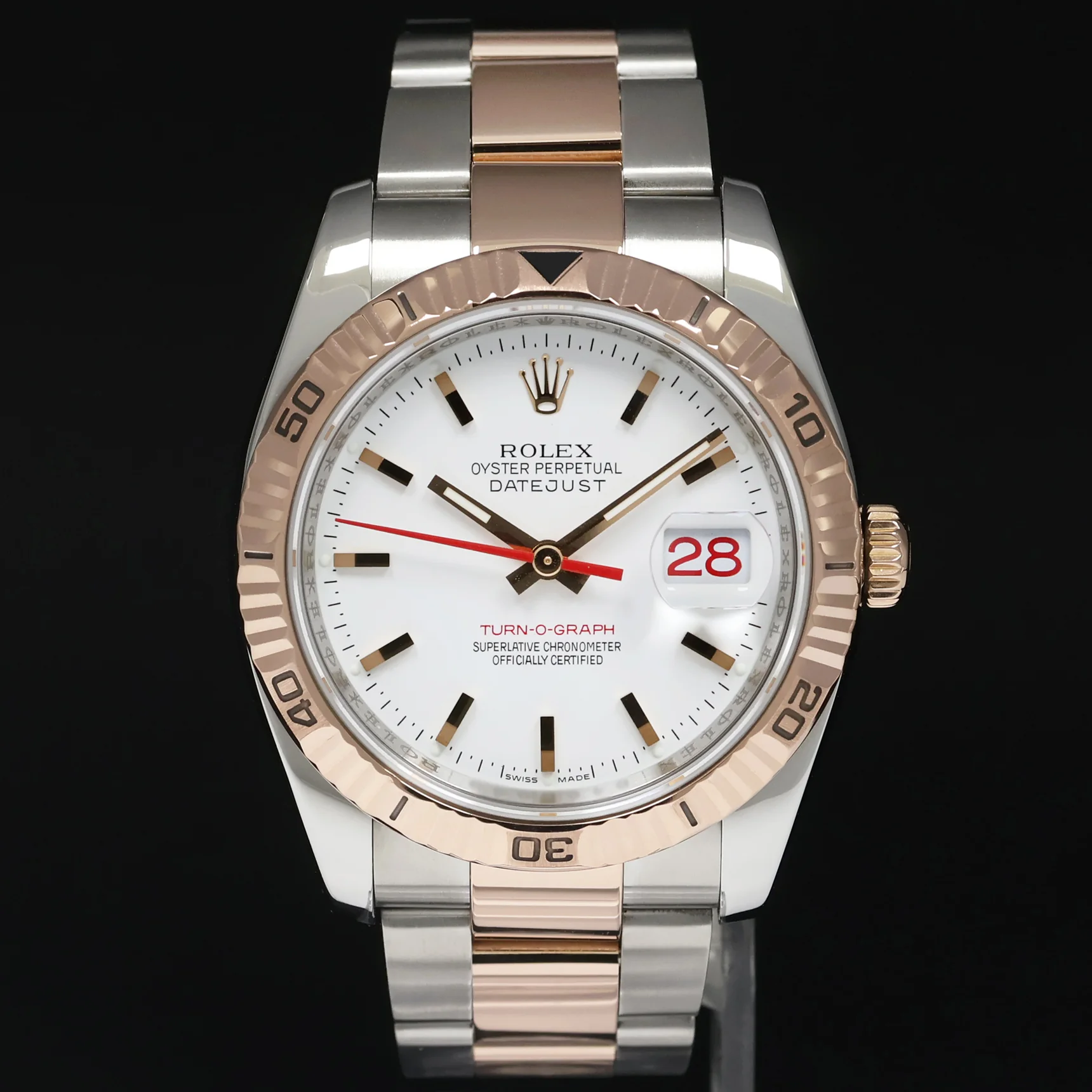 2004 Rolex DateJust 36mm Turn-O-Graph 116261 Rose Gold Two Tone Steel White Dial Watch - Image 2