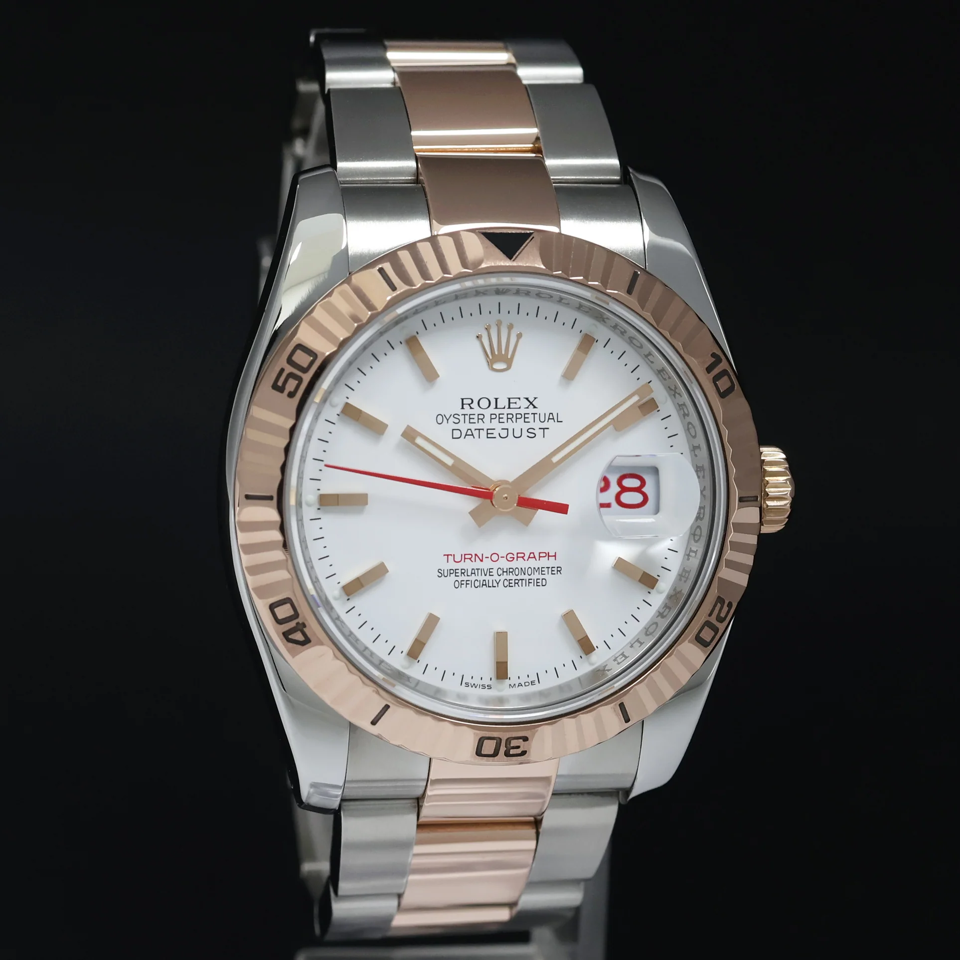 2004 Rolex DateJust 36mm Turn-O-Graph 116261 Rose Gold Two Tone Steel White Dial Watch - Image 3