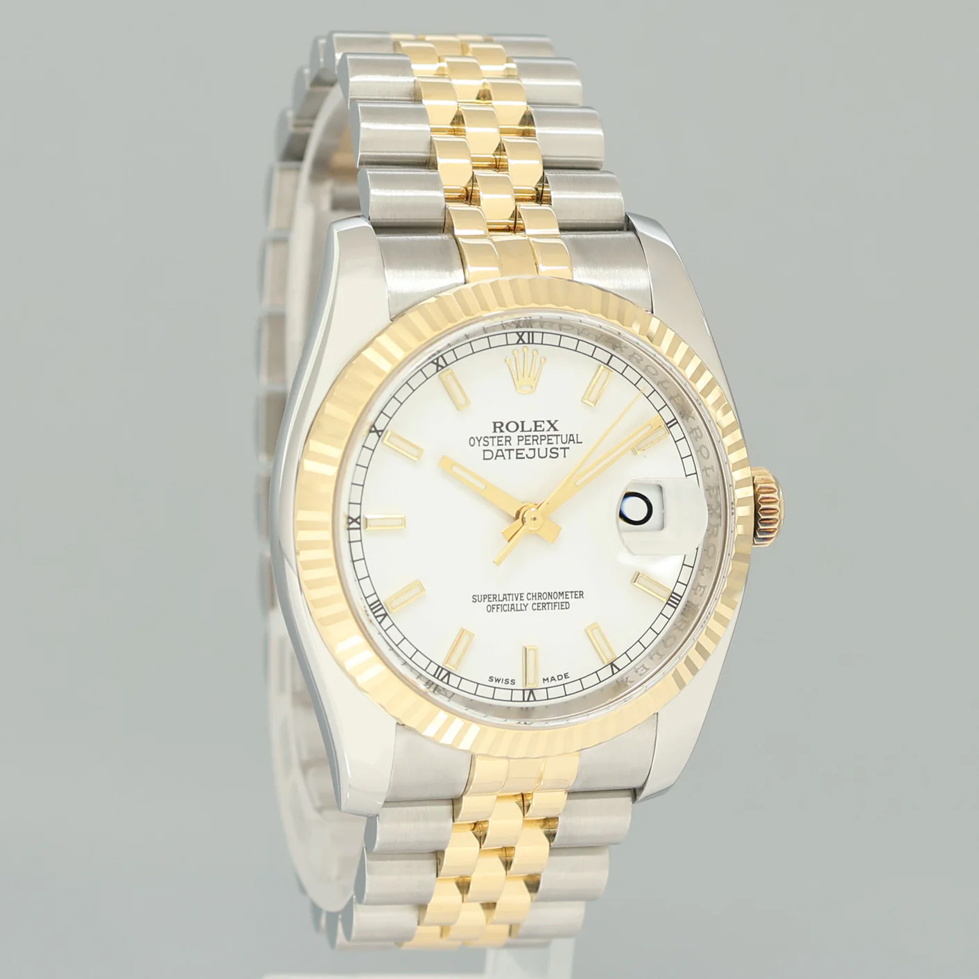 2010 MINT Rolex DateJust 116233 Jubilee Two Tone Gold Steel White Stick 36mm Watch - Image 3