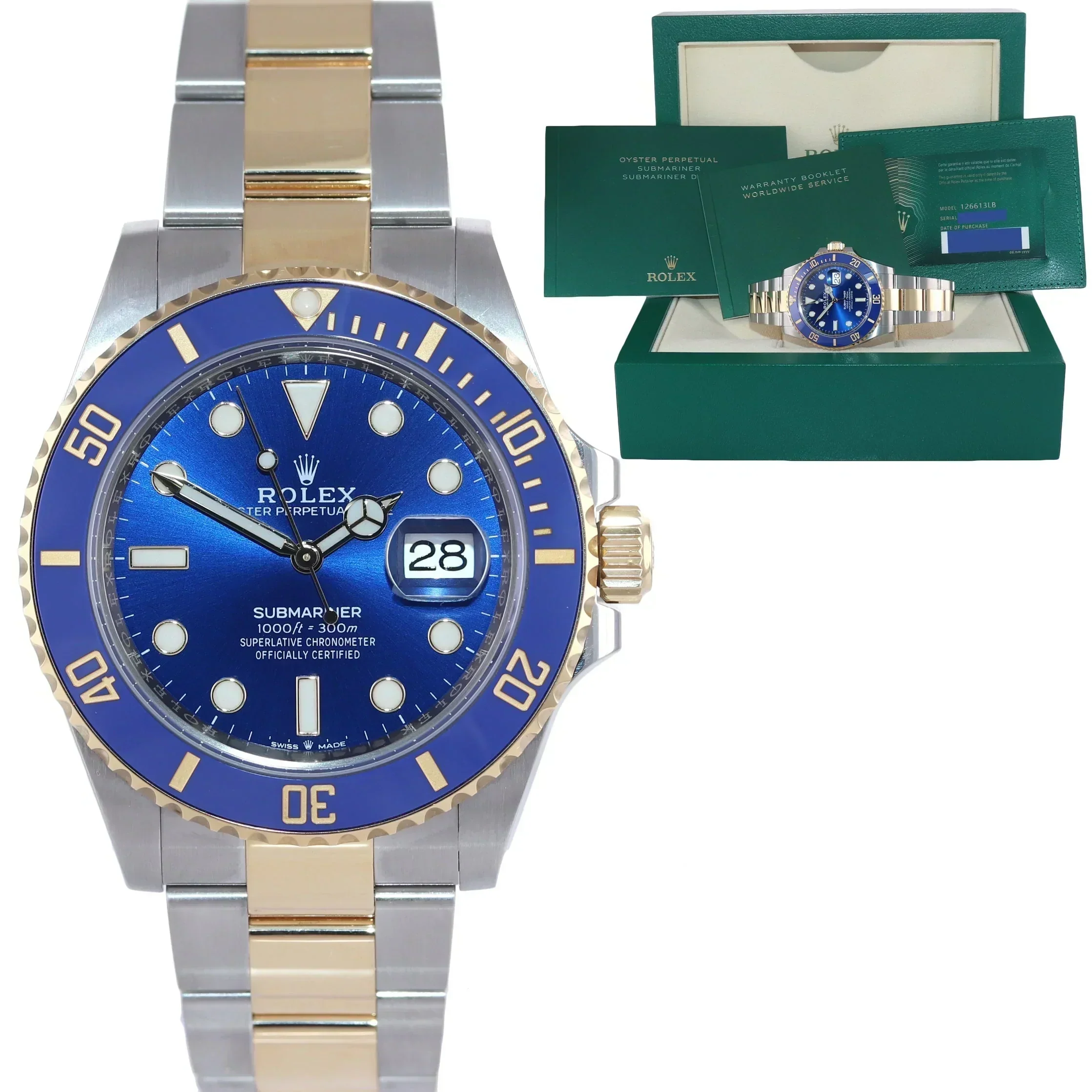 2021 NEW PAPERS Rolex Submariner 41mm Blue 126613LB Two Tone Gold Steel Watch Box