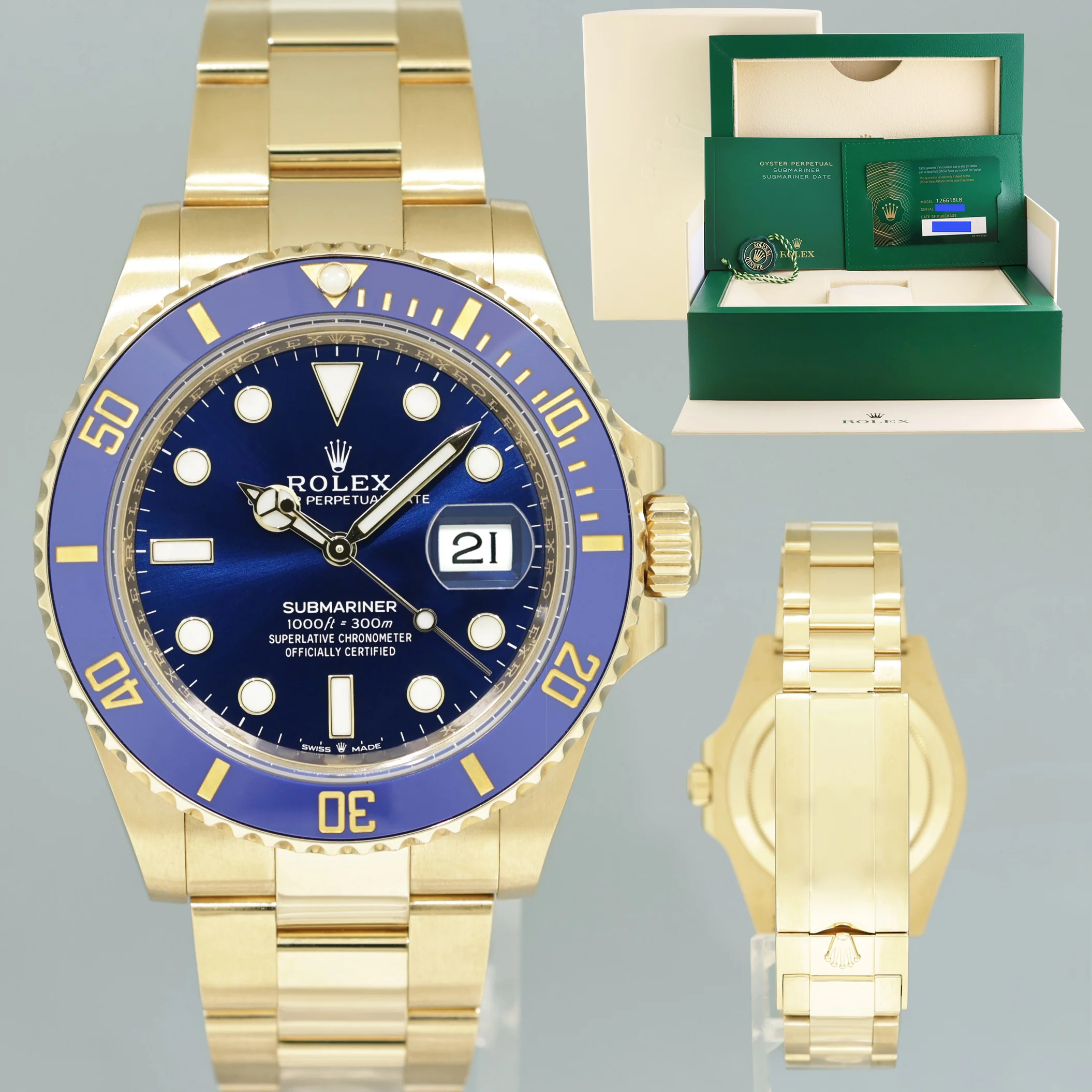 2022 NEW PAPERS Rolex 126618LB Sunburst Blue Ceramic Yellow Gold 41mm Watch Box