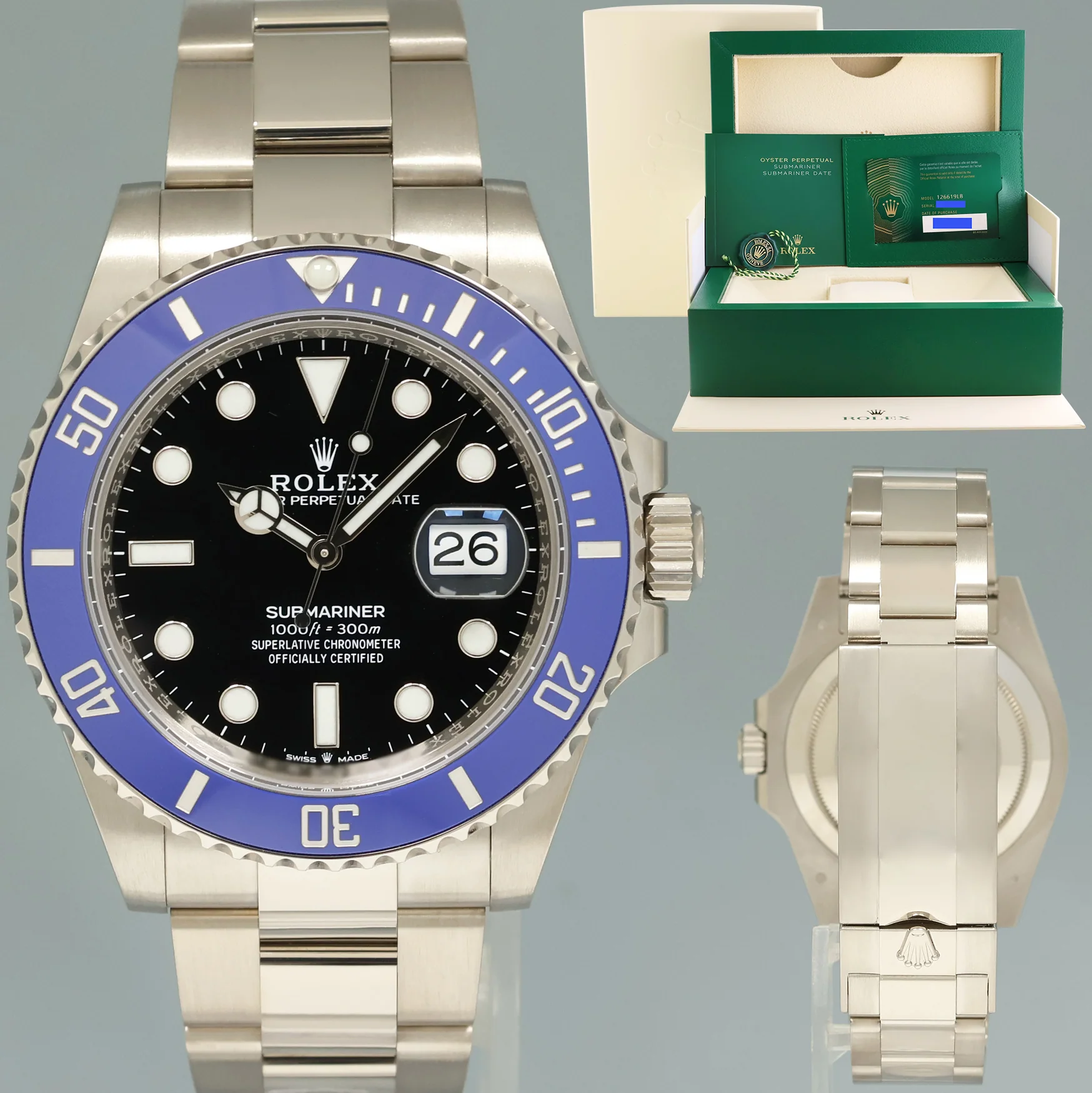 2021 NEW PAPERS Rolex 126619LB Submariner Blue Cookie Monster Gold 41mm Watch Box
