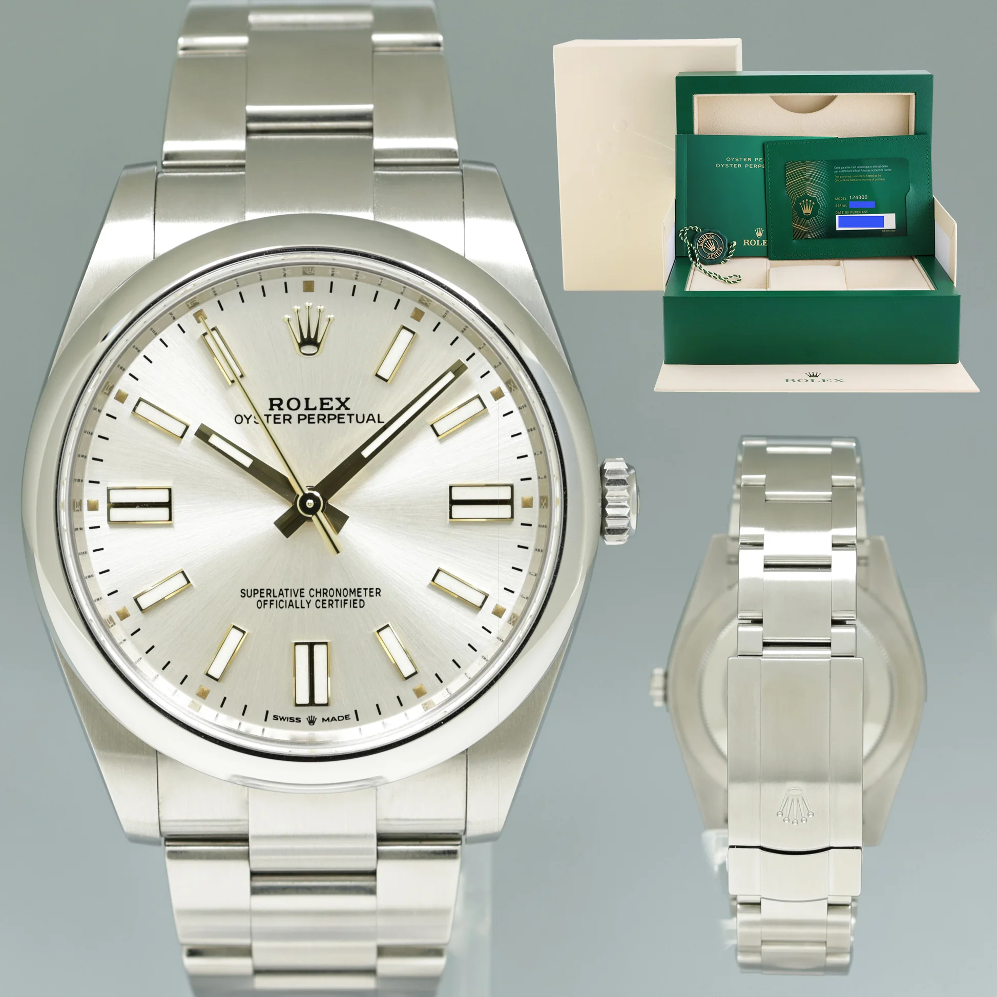 2023 NEW PAPERS Rolex Oyster Perpetual 41mm Silver Oyster 124300 Watch Box