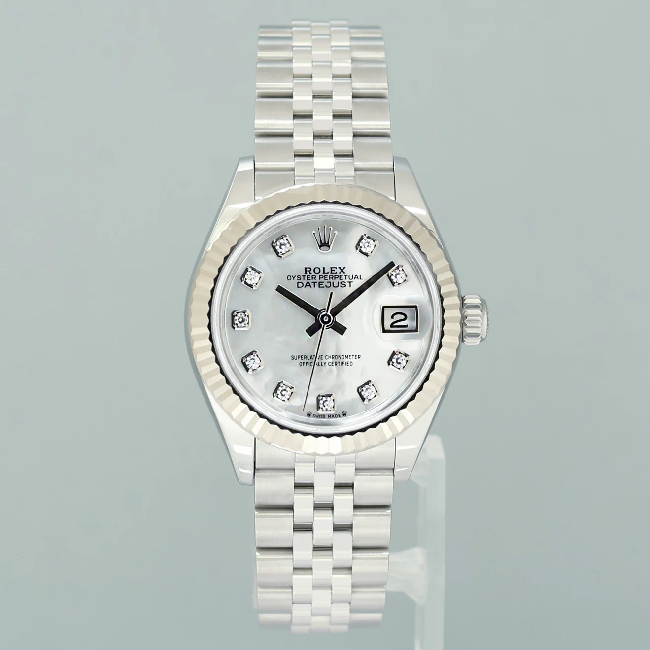 MINT 2023 PAPERS Ladies Rolex 279174 DateJust 26mm MOP Diamond Fluted Jubilee Watch - Image 2