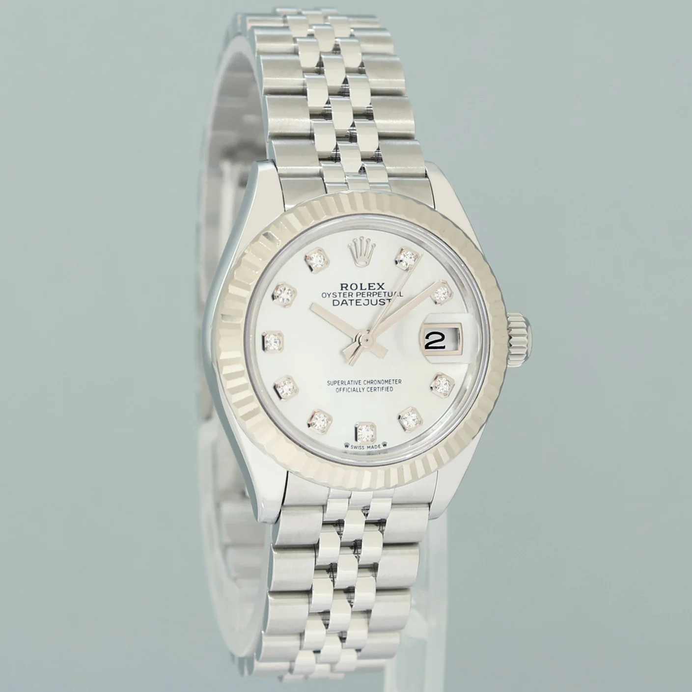 MINT 2023 PAPERS Ladies Rolex 279174 DateJust 26mm MOP Diamond Fluted Jubilee Watch - Image 3