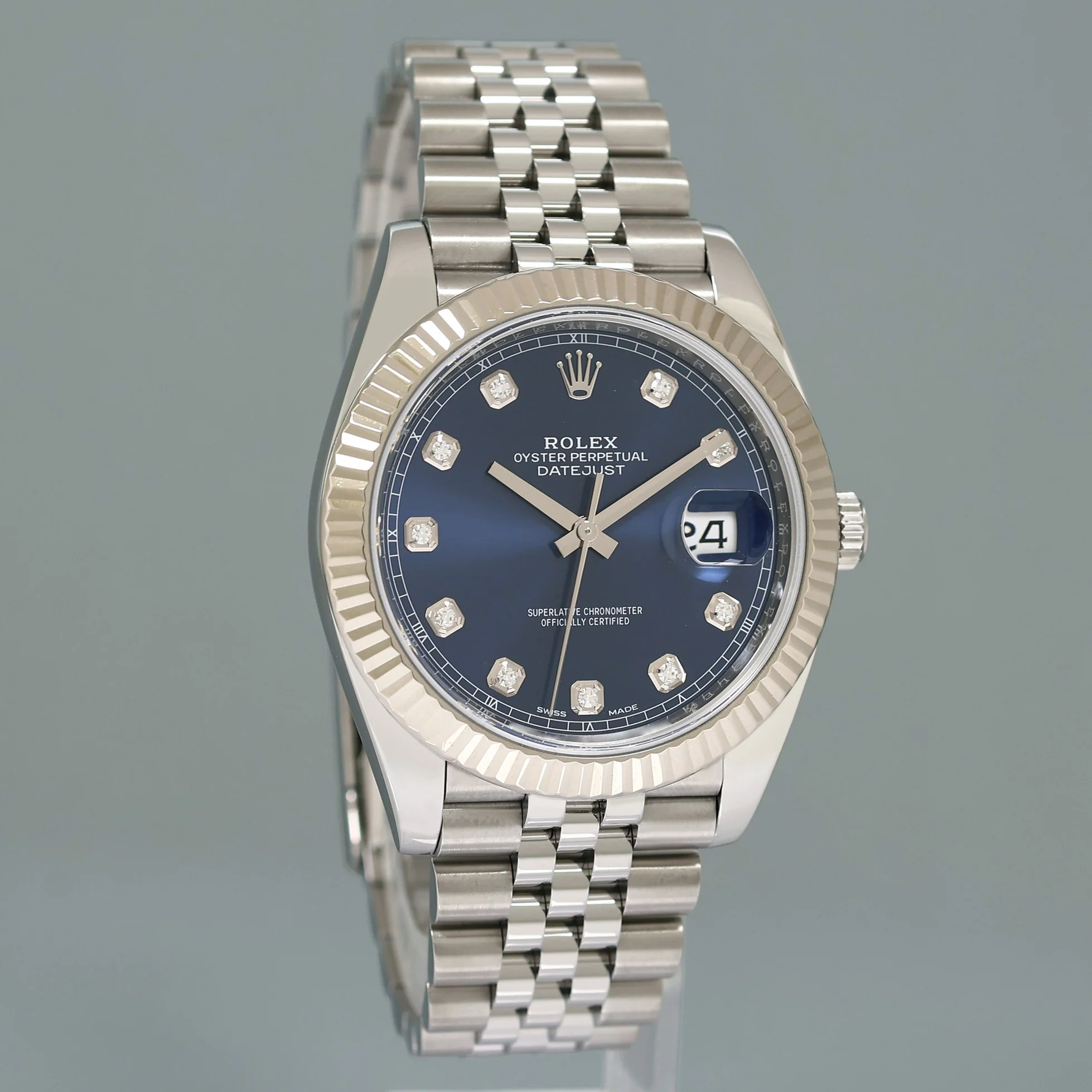 2024 NEW Rolex DateJust 41 Blue Diamond Jubilee White Gold Fluted 126334 Watch Box - Image 3