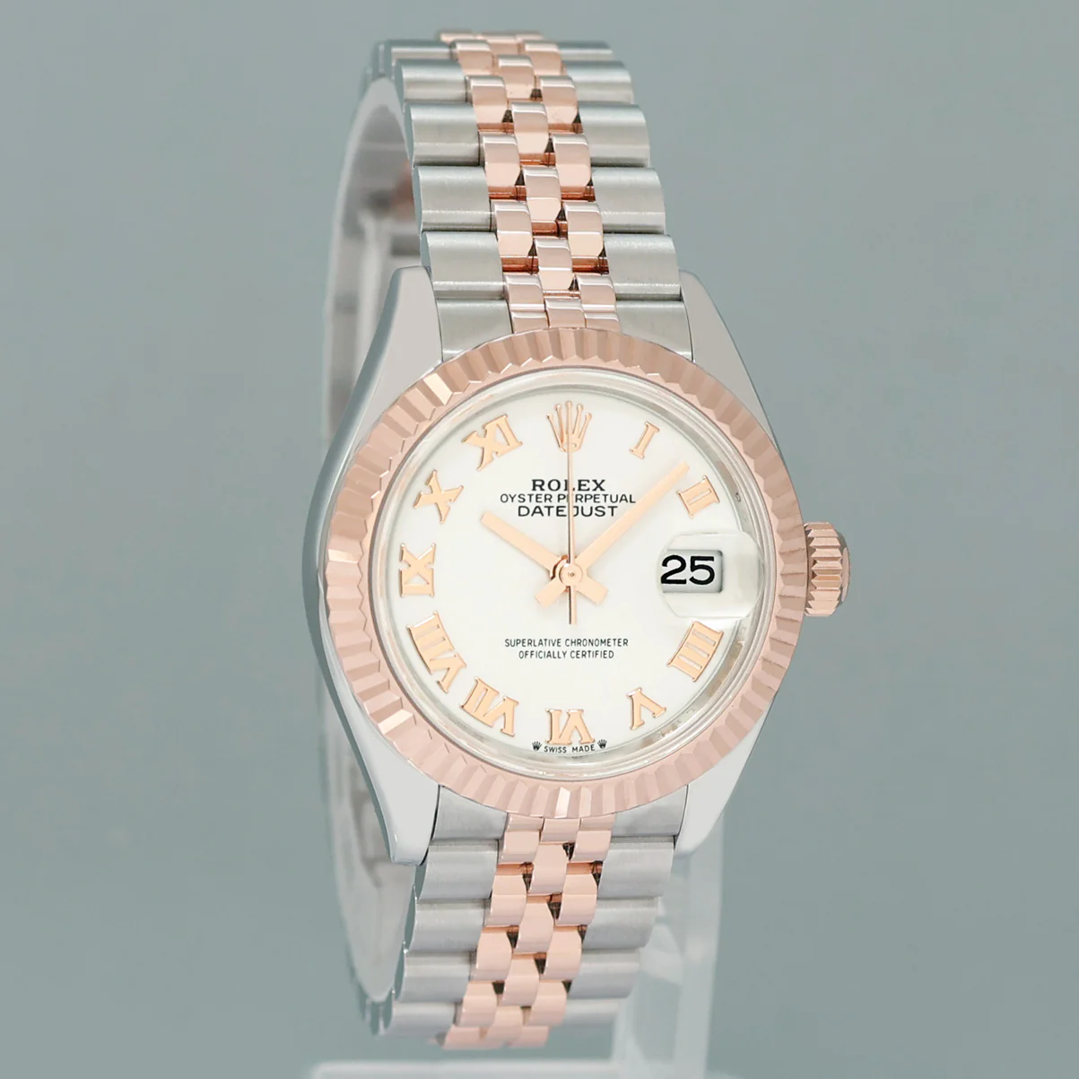 2025 NEW PAPERS Ladies Rolex 279171 DateJust 28mm White Roman Rose Gold Jubilee Watch - Image 3