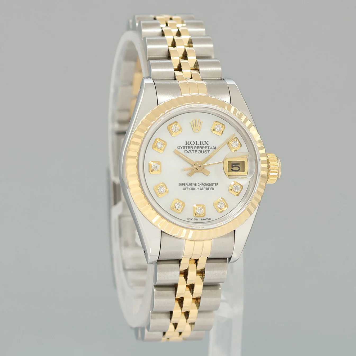 PAPERS Pearl Diamond Ladies Rolex 26mm DateJust 69173 Two Tone Gold Jubilee Watch - Image 3