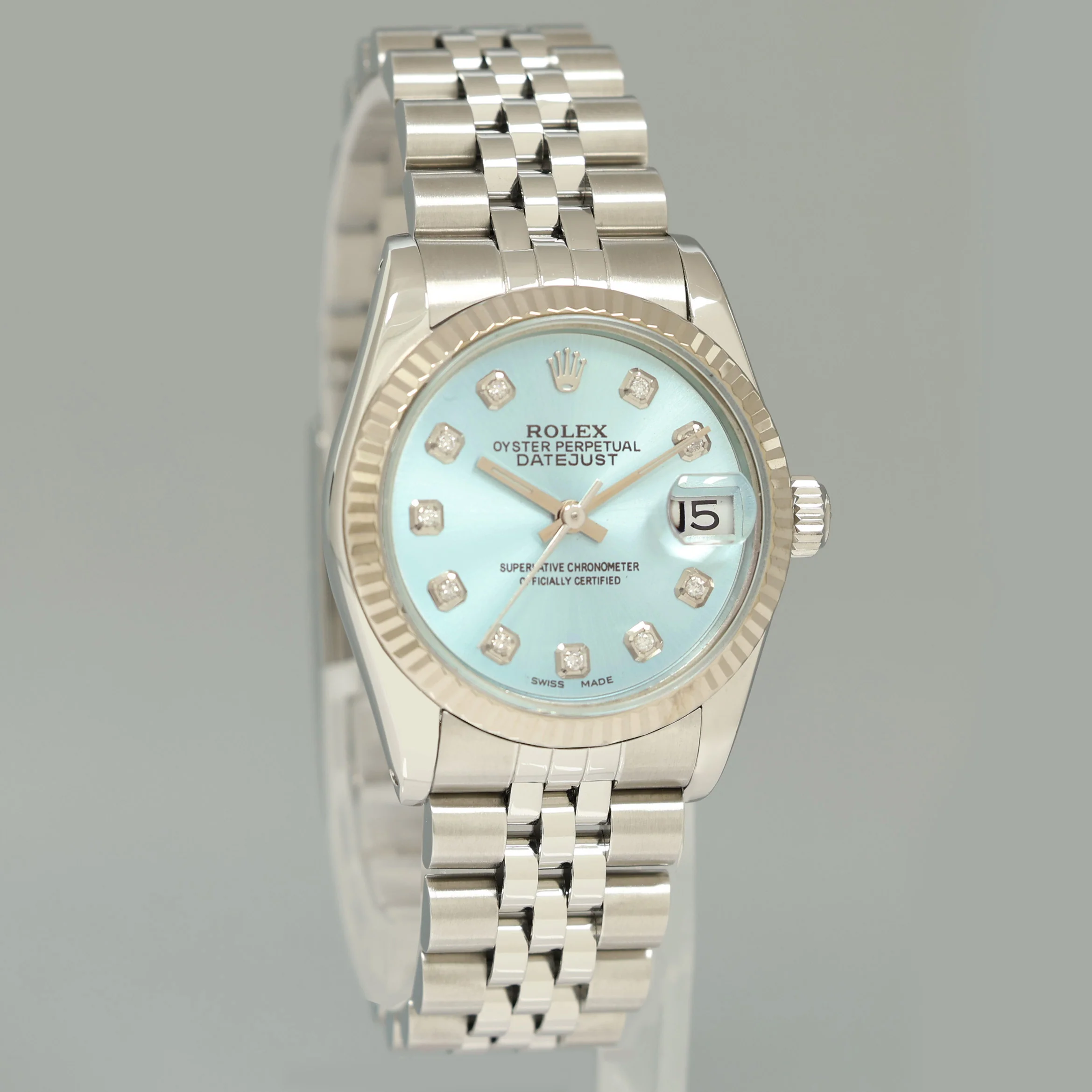 MINT Blue Diamond Ladies Rolex Midsize 31mm Datejust Jubilee Steel 68274 Watch Box - Image 3
