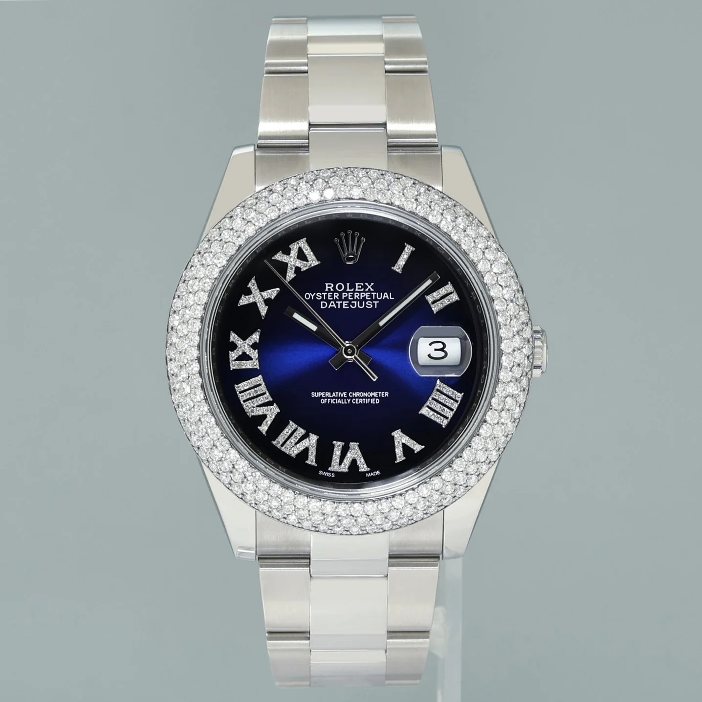 DIAMOND BEZEL Rolex DateJust 41 Steel 126300 Blue Roman Dial Oyster Watch Box - Image 2