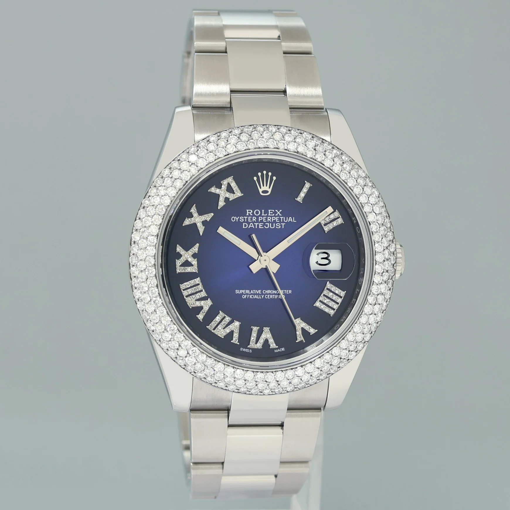 DIAMOND BEZEL Rolex DateJust 41 Steel 126300 Blue Roman Dial Oyster Watch Box - Image 3