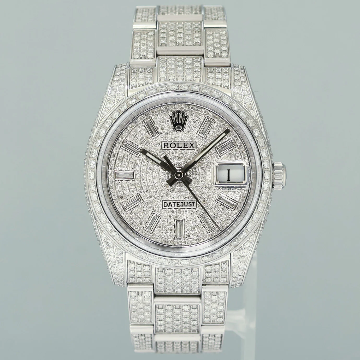 DIAMOND Rolex Oyster 115200 Pave Diamond Oyster Perpetual Date 34mm Steel Watch Box - Image 2