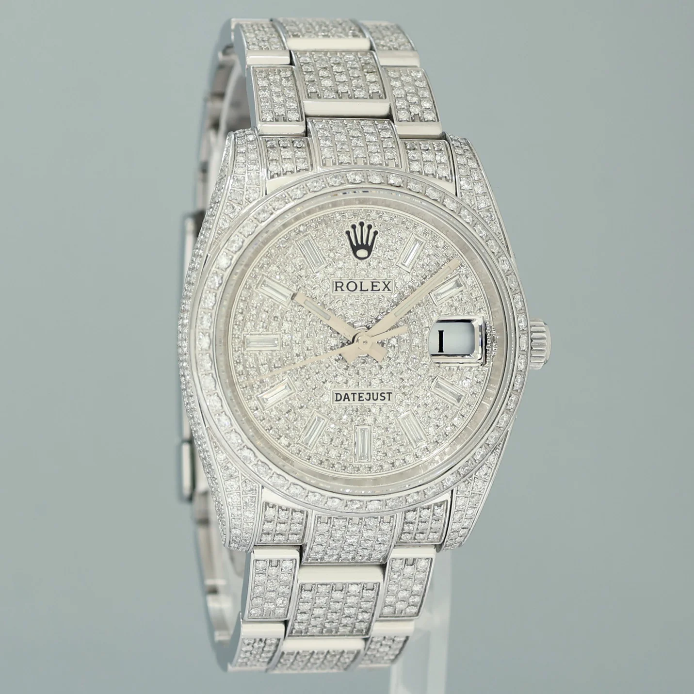 DIAMOND Rolex Oyster 115200 Pave Diamond Oyster Perpetual Date 34mm Steel Watch Box - Image 3