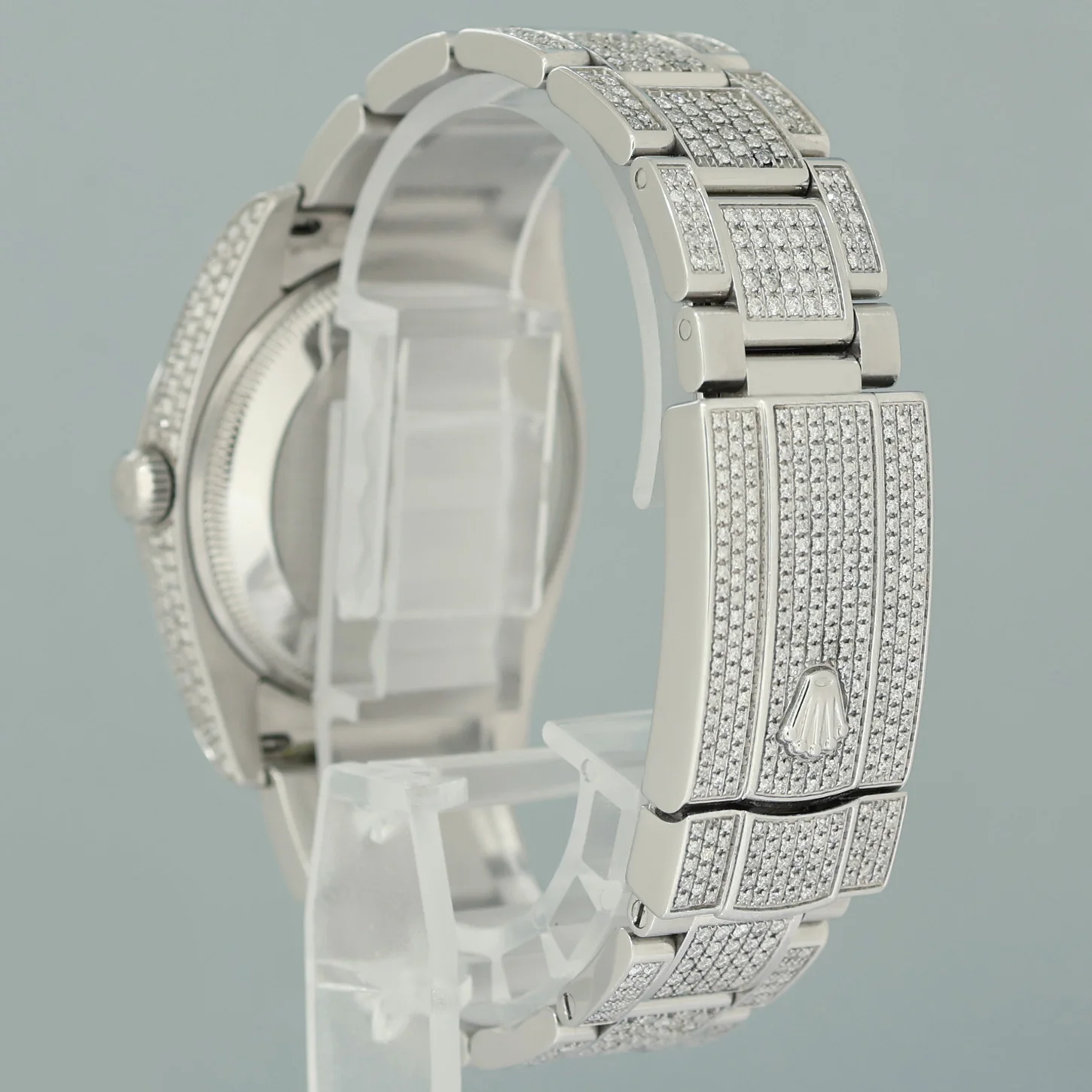 DIAMOND Rolex Oyster 115200 Pave Diamond Oyster Perpetual Date 34mm Steel Watch Box - Image 4