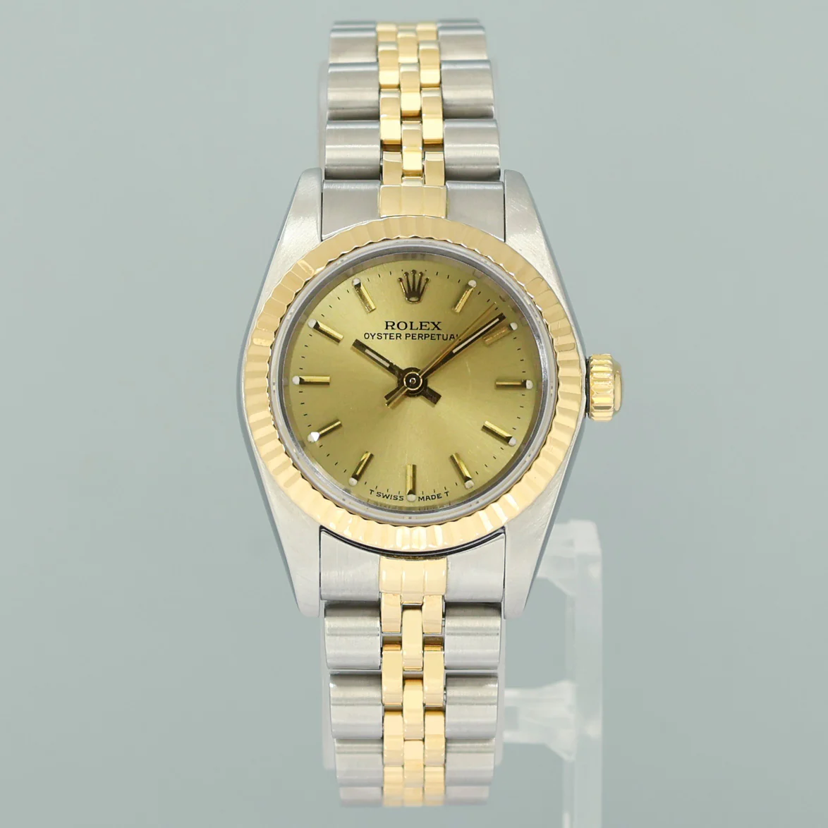 PAPERS Ladies Rolex Oyster 24mm Champagne 76193 Two Tone Gold Jubilee Watch - Image 2
