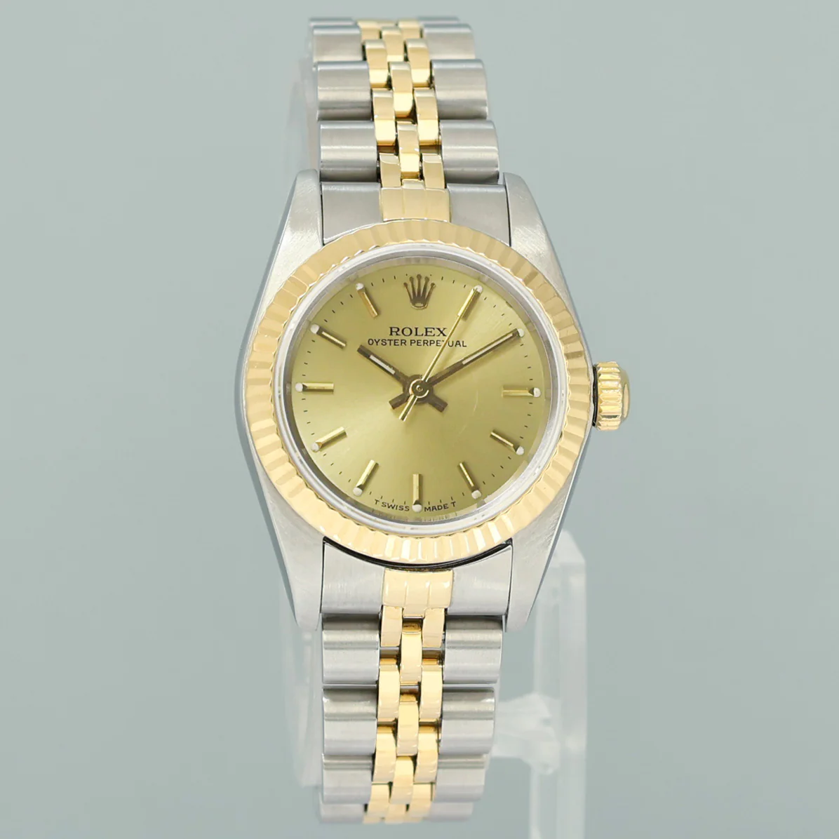 PAPERS Ladies Rolex Oyster 24mm Champagne 76193 Two Tone Gold Jubilee Watch - Image 3