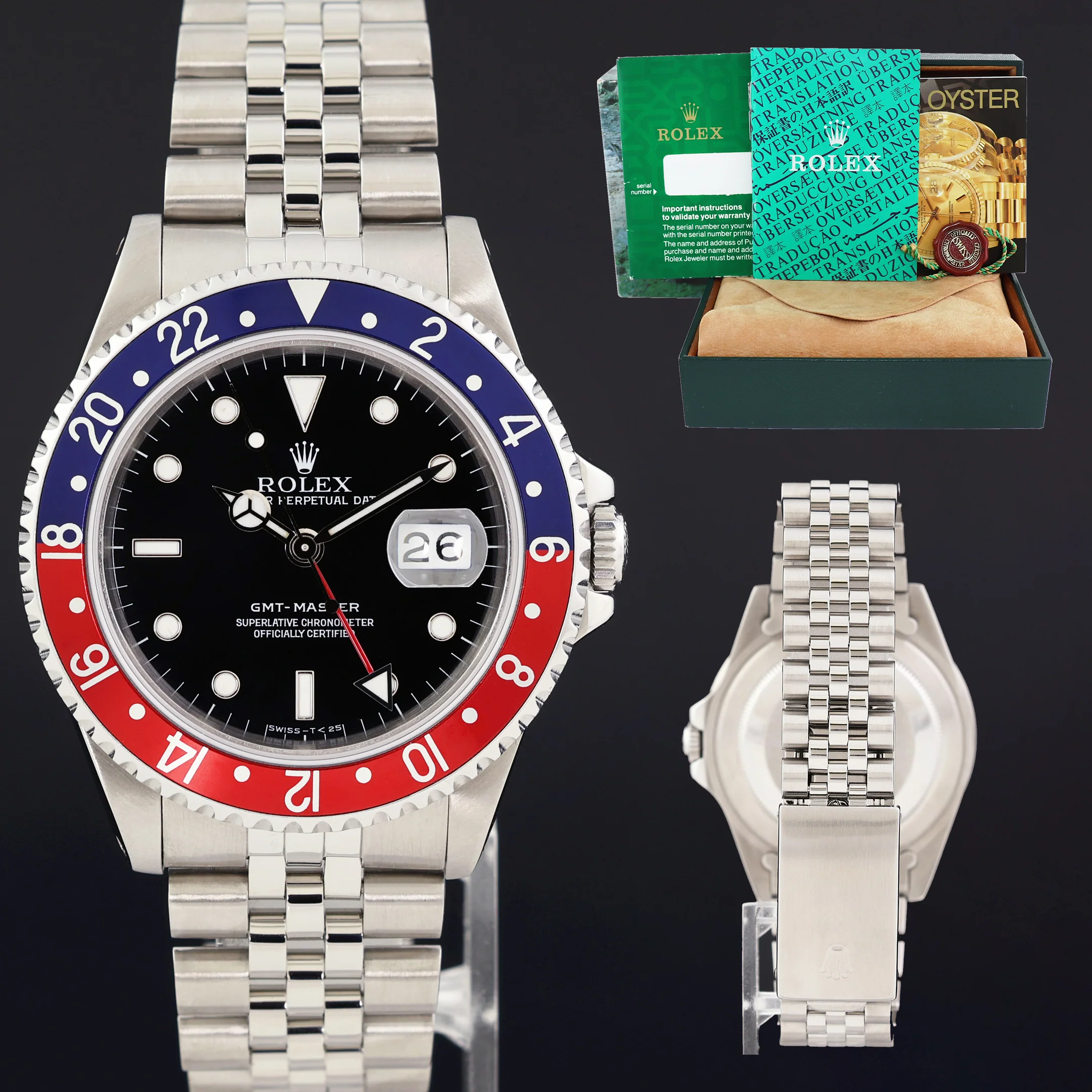1991 MINT Rolex GMT-Master 16700 Pepsi Red Blue Jubilee 40mm Steel Watch Box