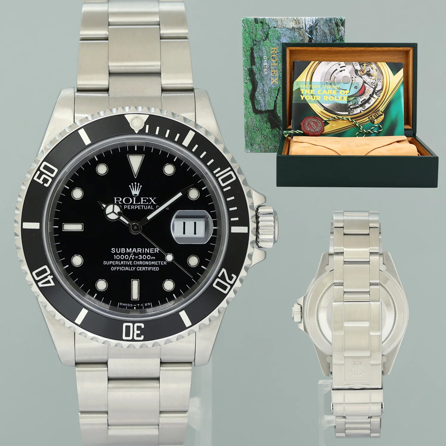 MINT 1996 Rolex Submariner Date Tritium 16610 Steel Black 40mm Oyster Watch Box