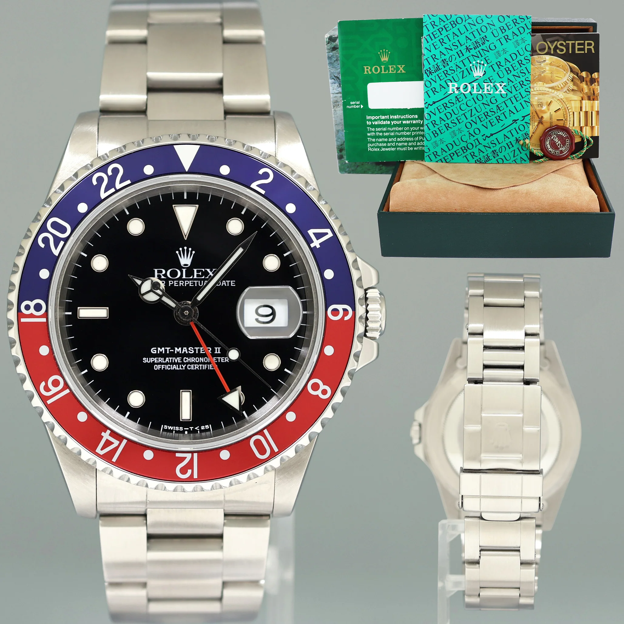 MINT Rolex GMT-Master 2 Pepsi Blue Red Oyster 40mm Steel 16710 Watch Box