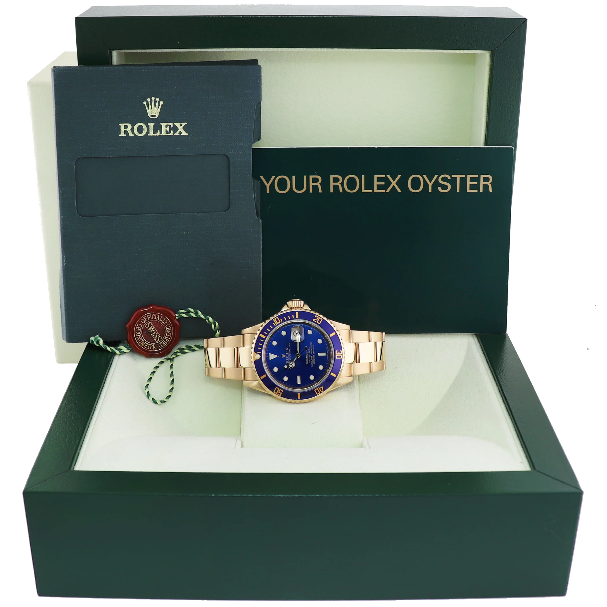 MINT 2005 Rolex 16618 Submariner Yellow Gold Sunburst Blue 40mm No Hole Case Watch - Image 8