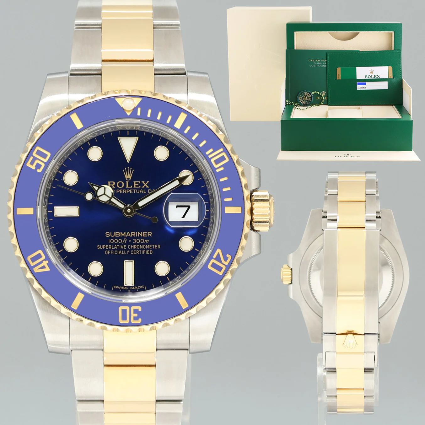 MINT 2018 PAPERS Rolex 116613LB Submariner Blue Ceramic Two Tone Yellow Gold Watch
