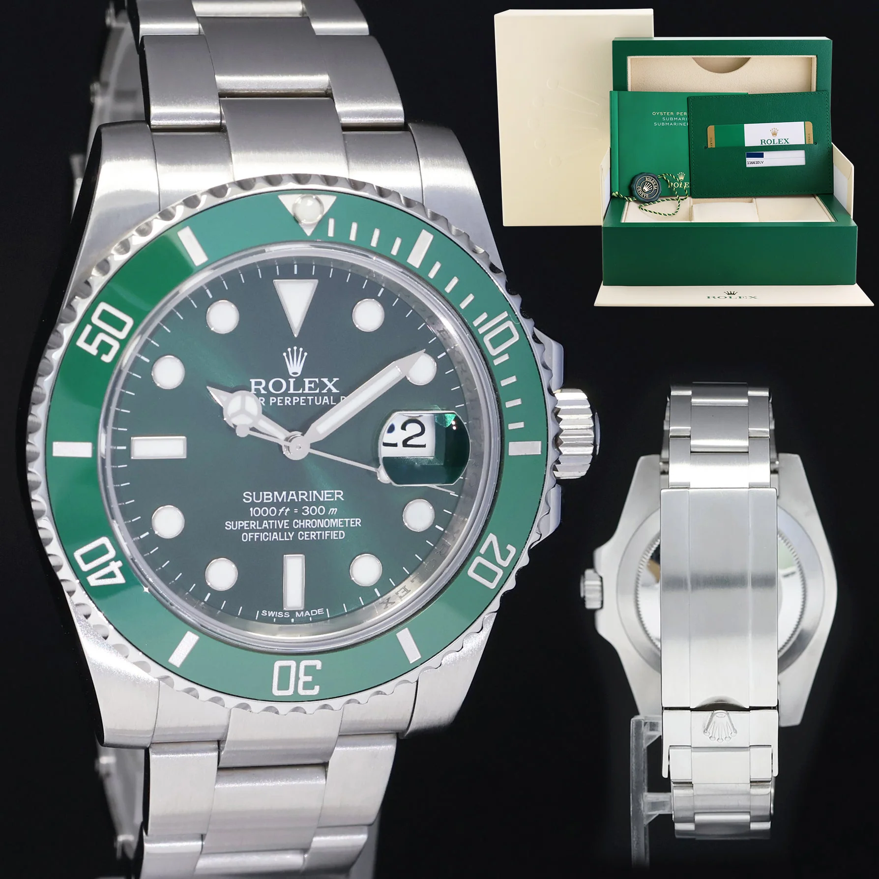 MINT 2019 PAPERS Rolex Submariner Hulk 116610LV Green Dial Ceramic Watch Box