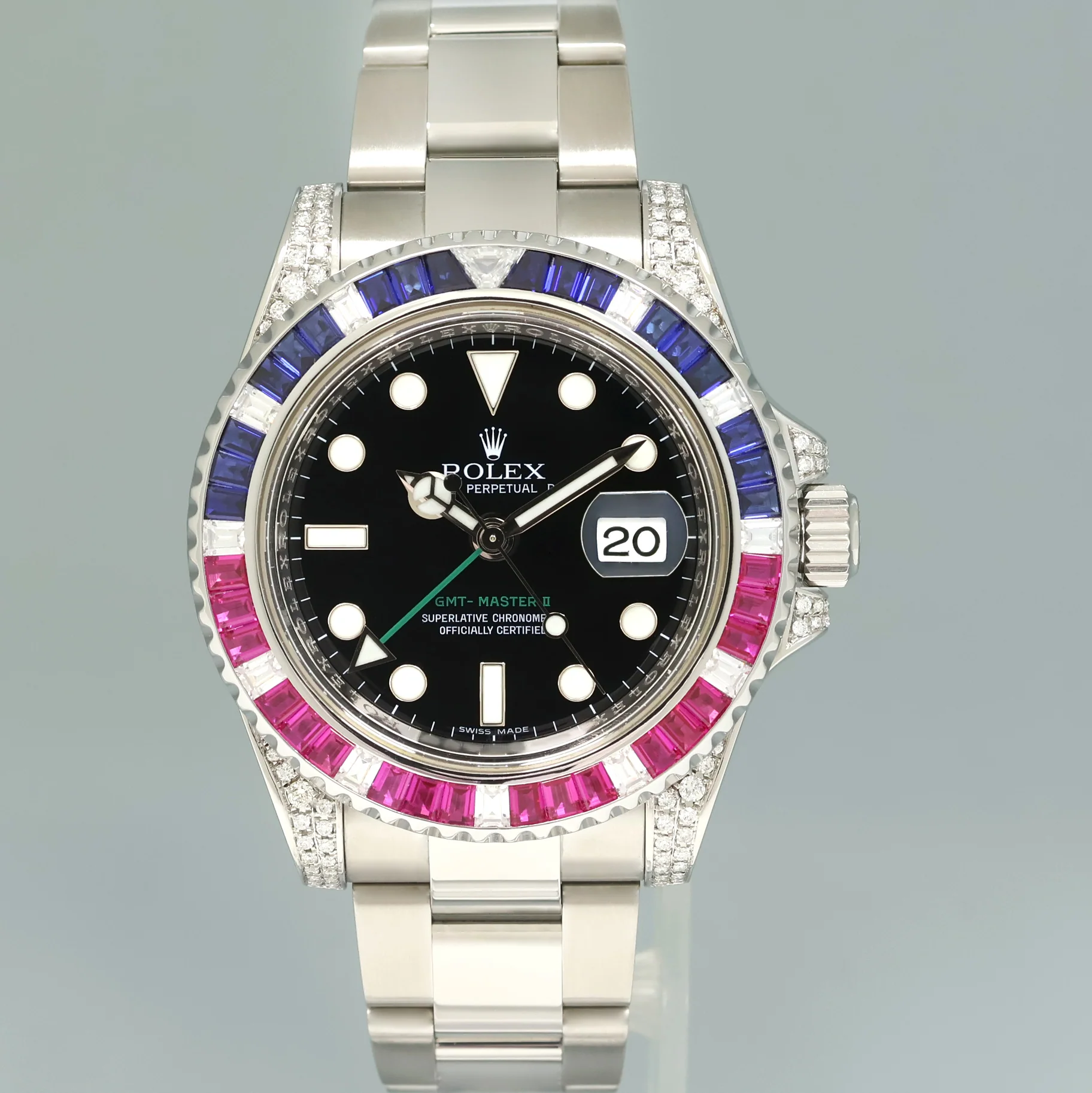 MINT Diamond Ruby & Sapphire Rolex GMT Master II 116710 Steel 40mm Black Watch - Image 2
