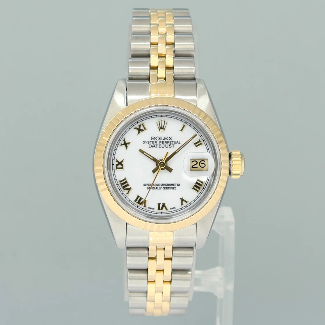 MINT Ladies Rolex DateJust 26mm 69173 White Roman Two Tone Yellow Gold Jubilee Watch - Image 2