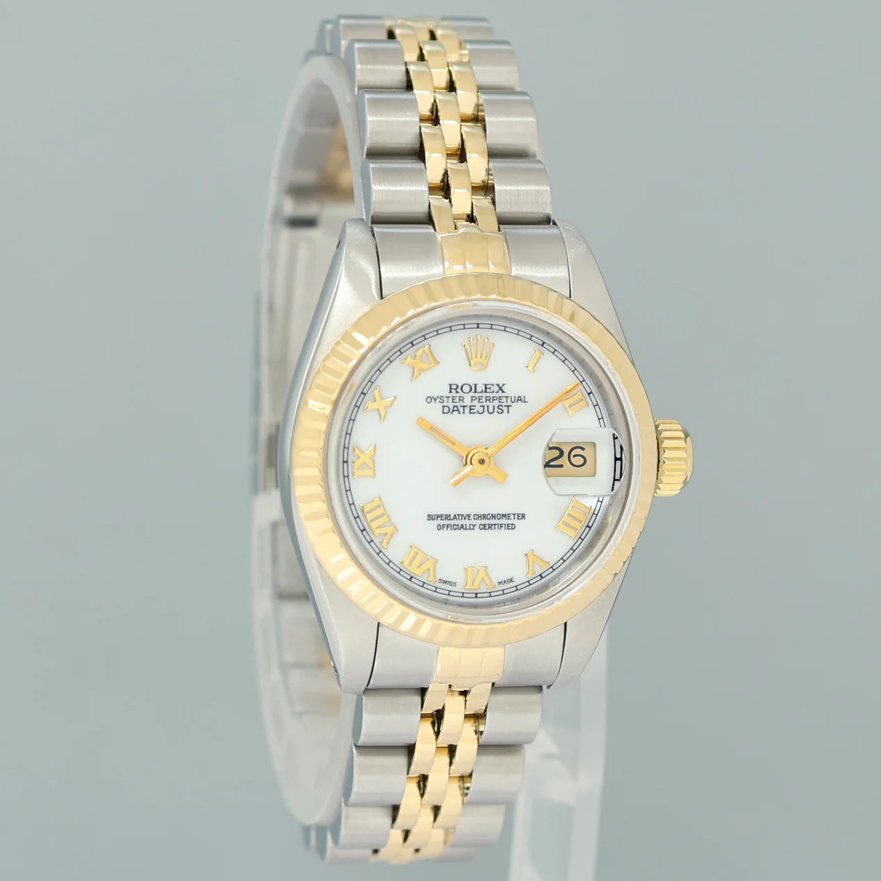MINT Ladies Rolex DateJust 26mm 69173 White Roman Two Tone Yellow Gold Jubilee Watch - Image 3