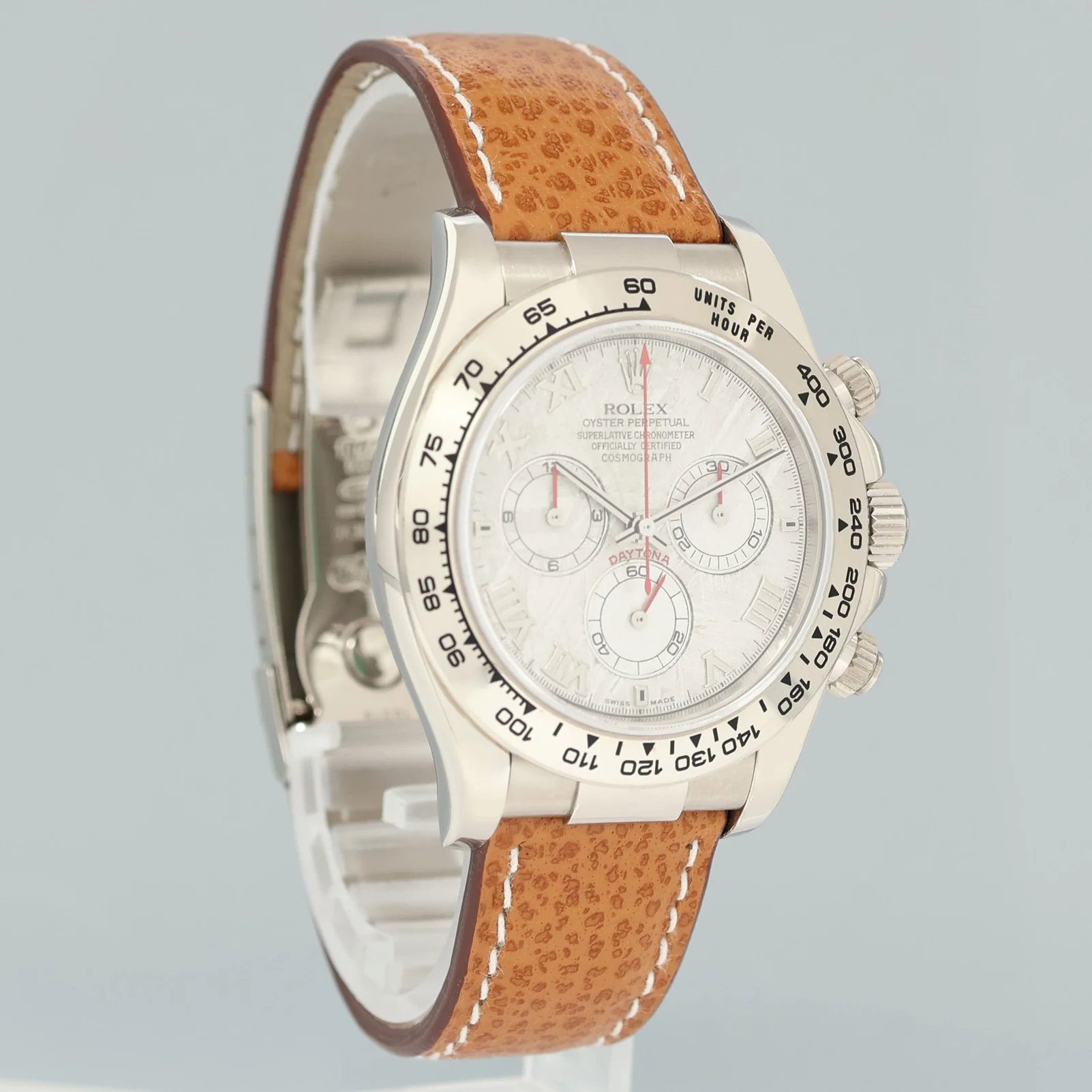 2006 MINT PAPERS Rolex Daytona 18k White Gold 116519 Meteorite Roman Leather Watch - Image 3