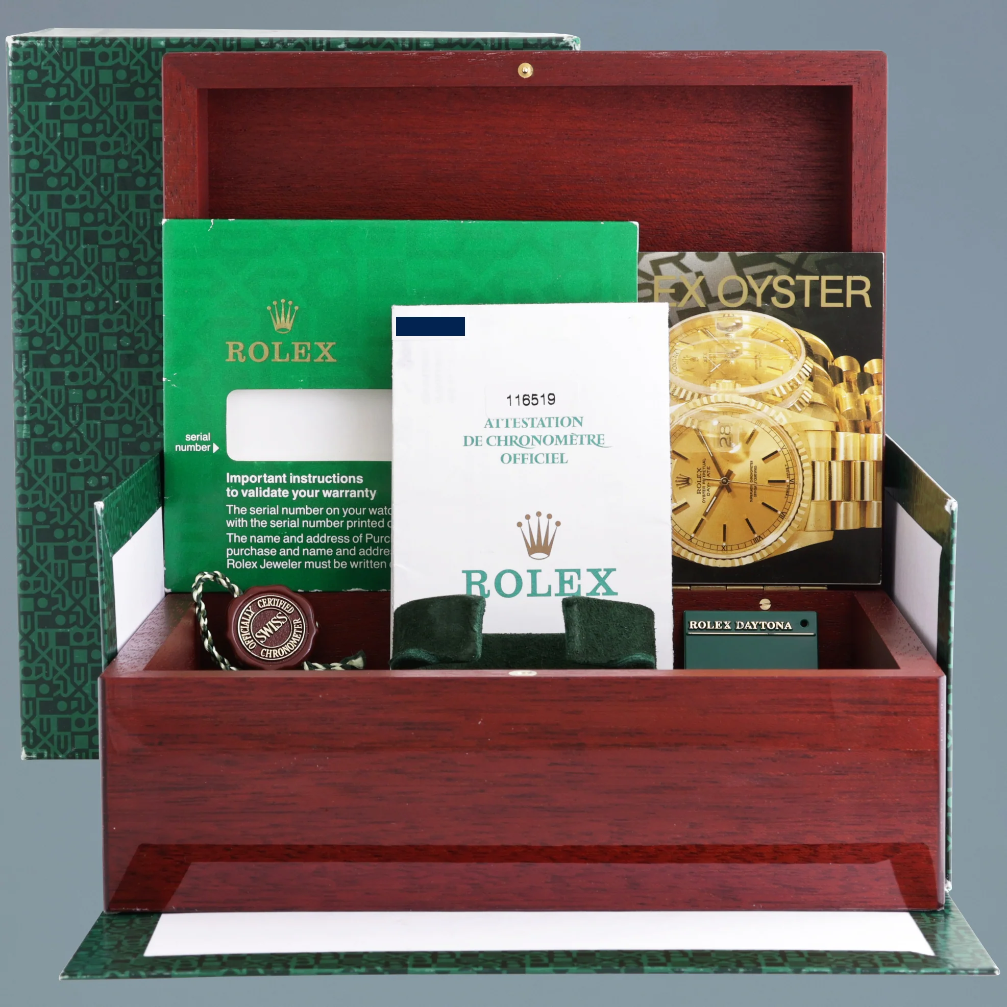 2006 MINT PAPERS Rolex Daytona 18k White Gold 116519 Meteorite Roman Leather Watch - Image 7