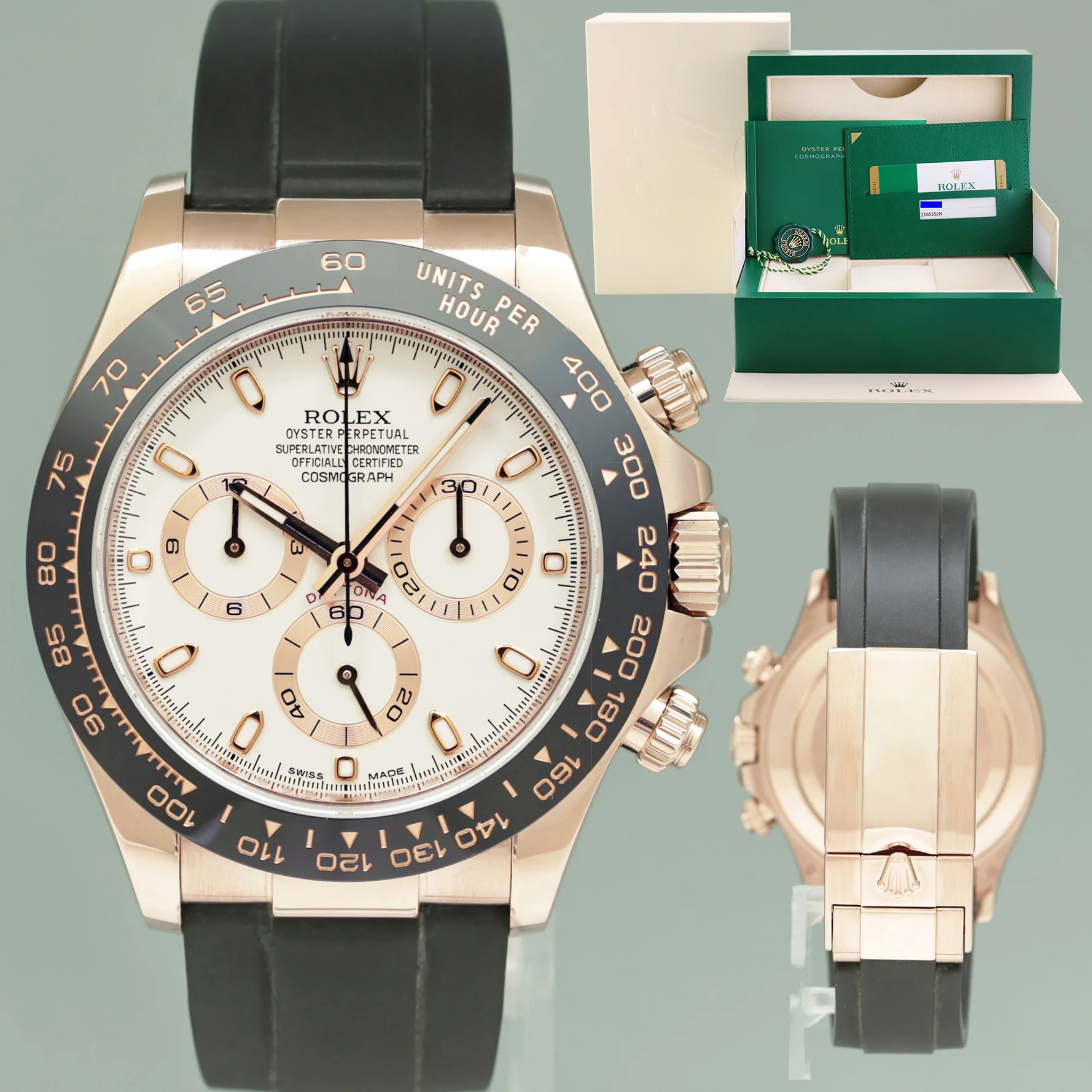 MINT PAPERS Rolex 116515LN Oysterflex Daytona Rose Gold Ivory Dial Ceramic Watch Box