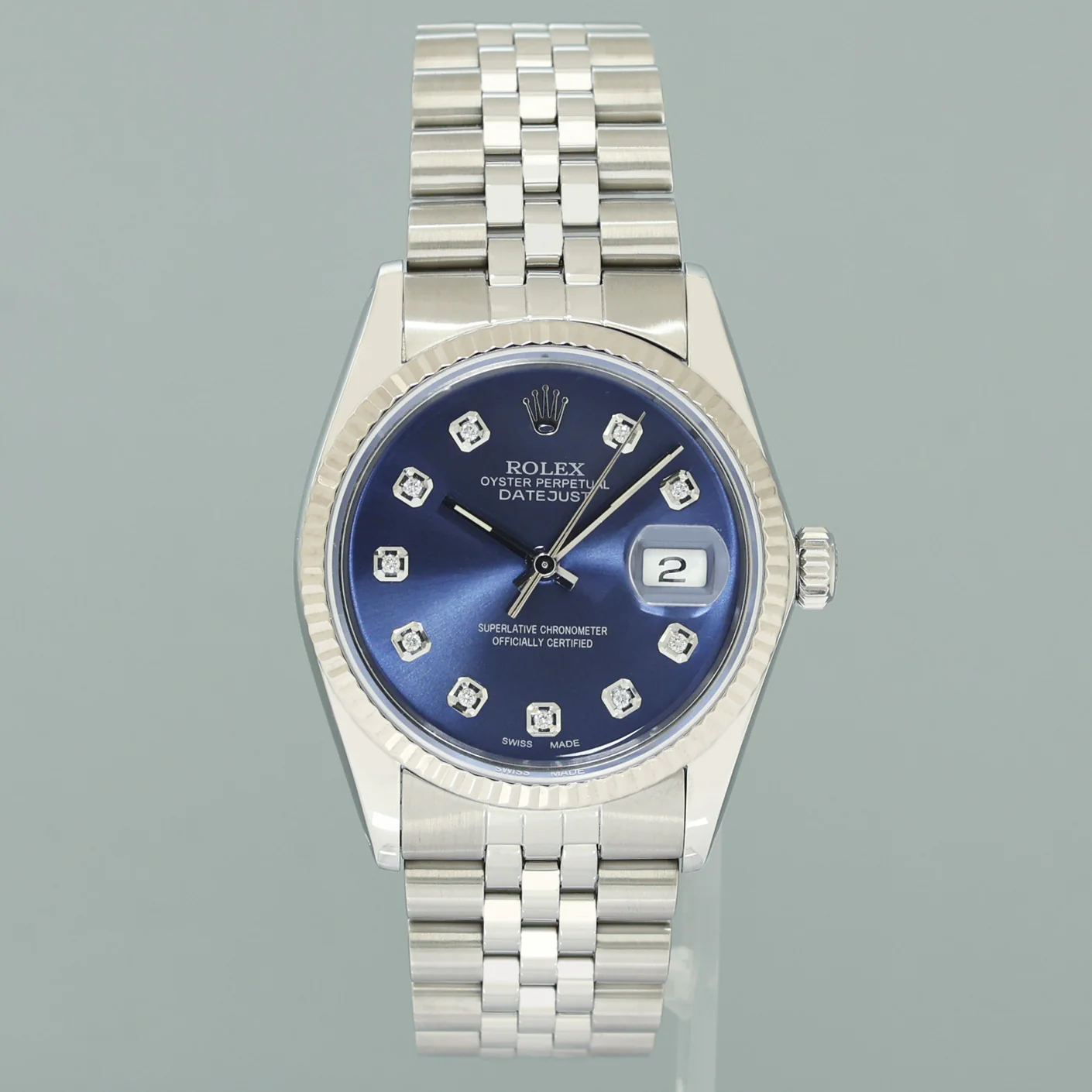 MINT Rolex DateJust 16014 Blue Diamond Bezel Jubilee Band 36mm Watch Box - Image 2