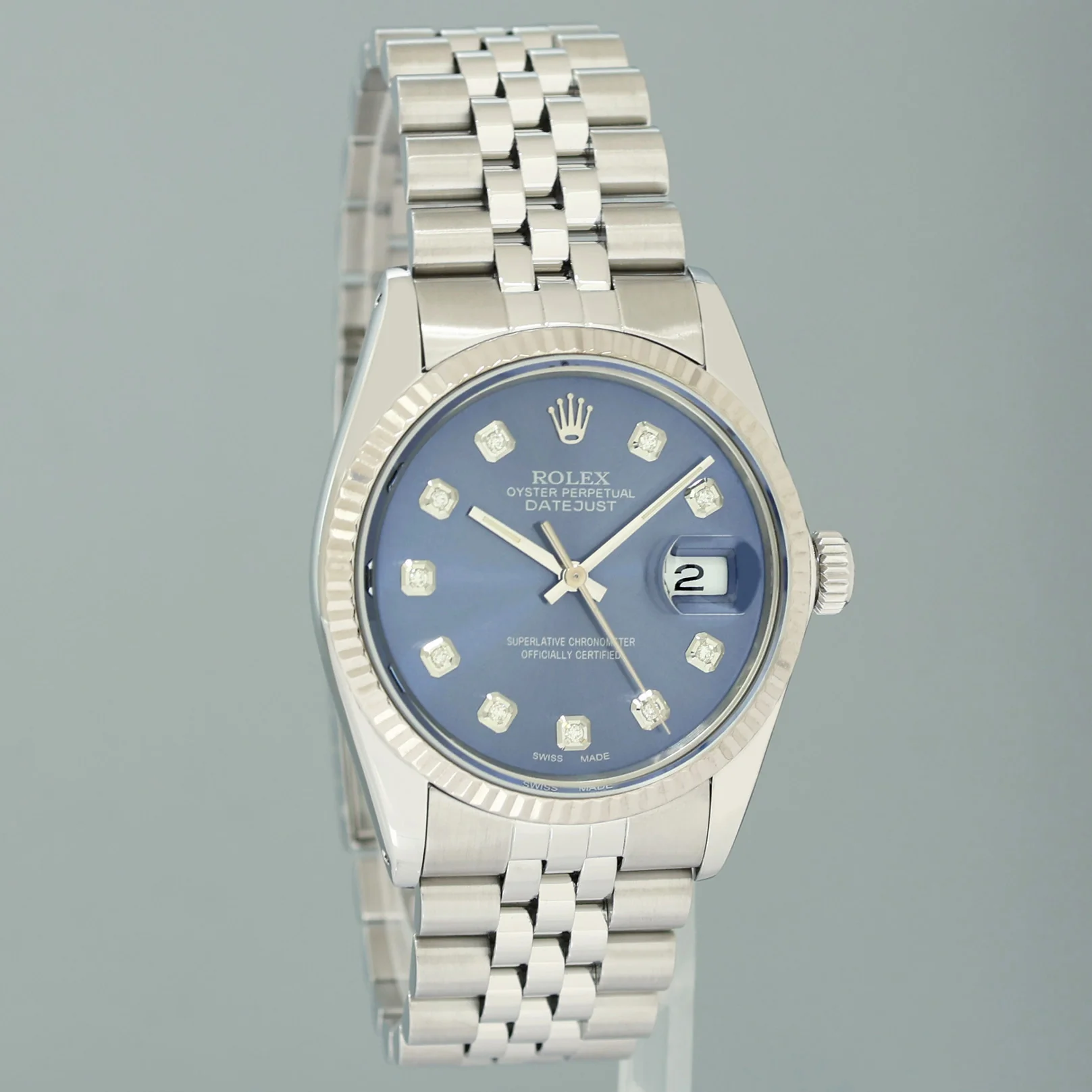 MINT Rolex DateJust 16014 Blue Diamond Bezel Jubilee Band 36mm Watch Box - Image 3