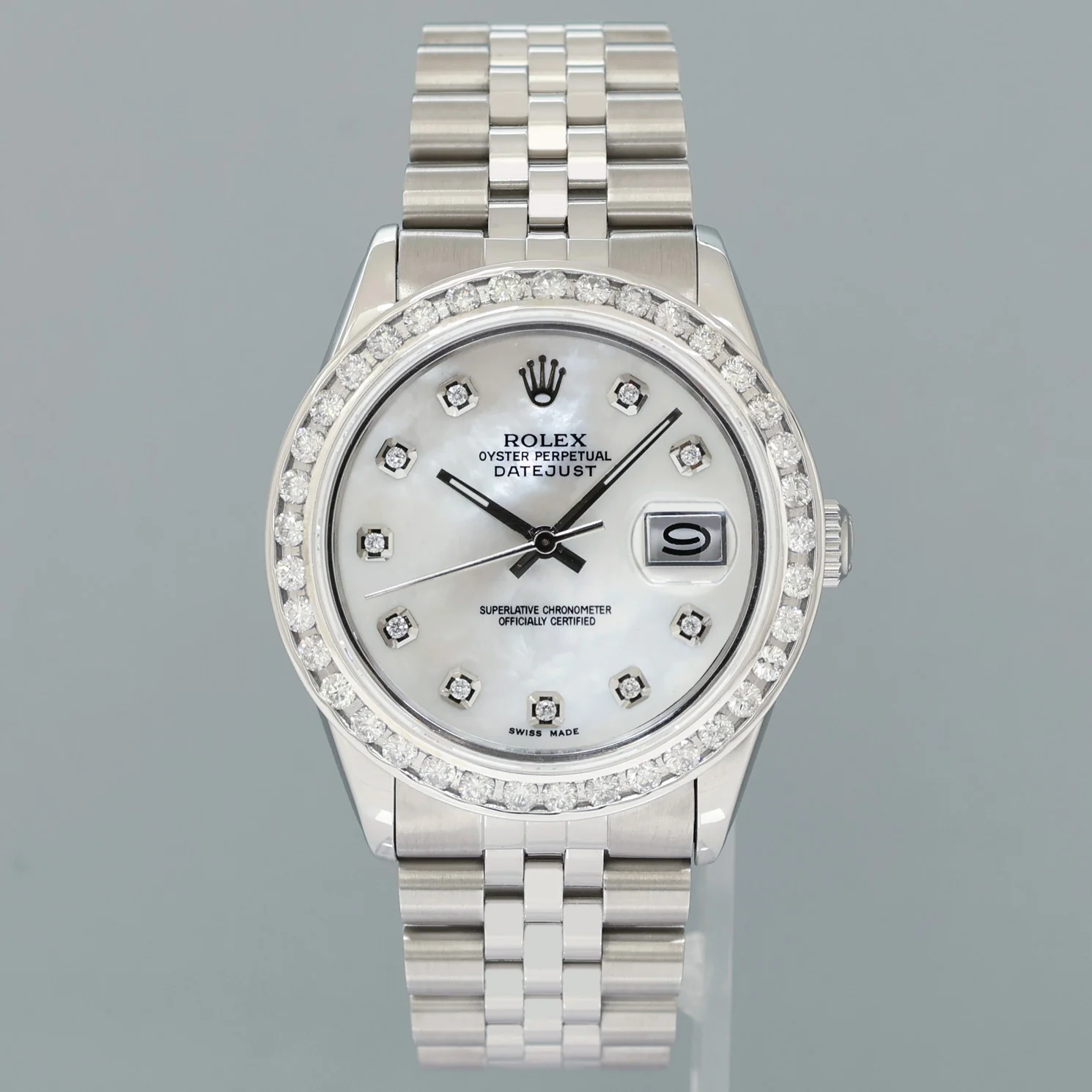 MINT Rolex DateJust 16014 Mother of Pearl Diamond Bezel Jubilee Band 36mm Watch Box - Image 2