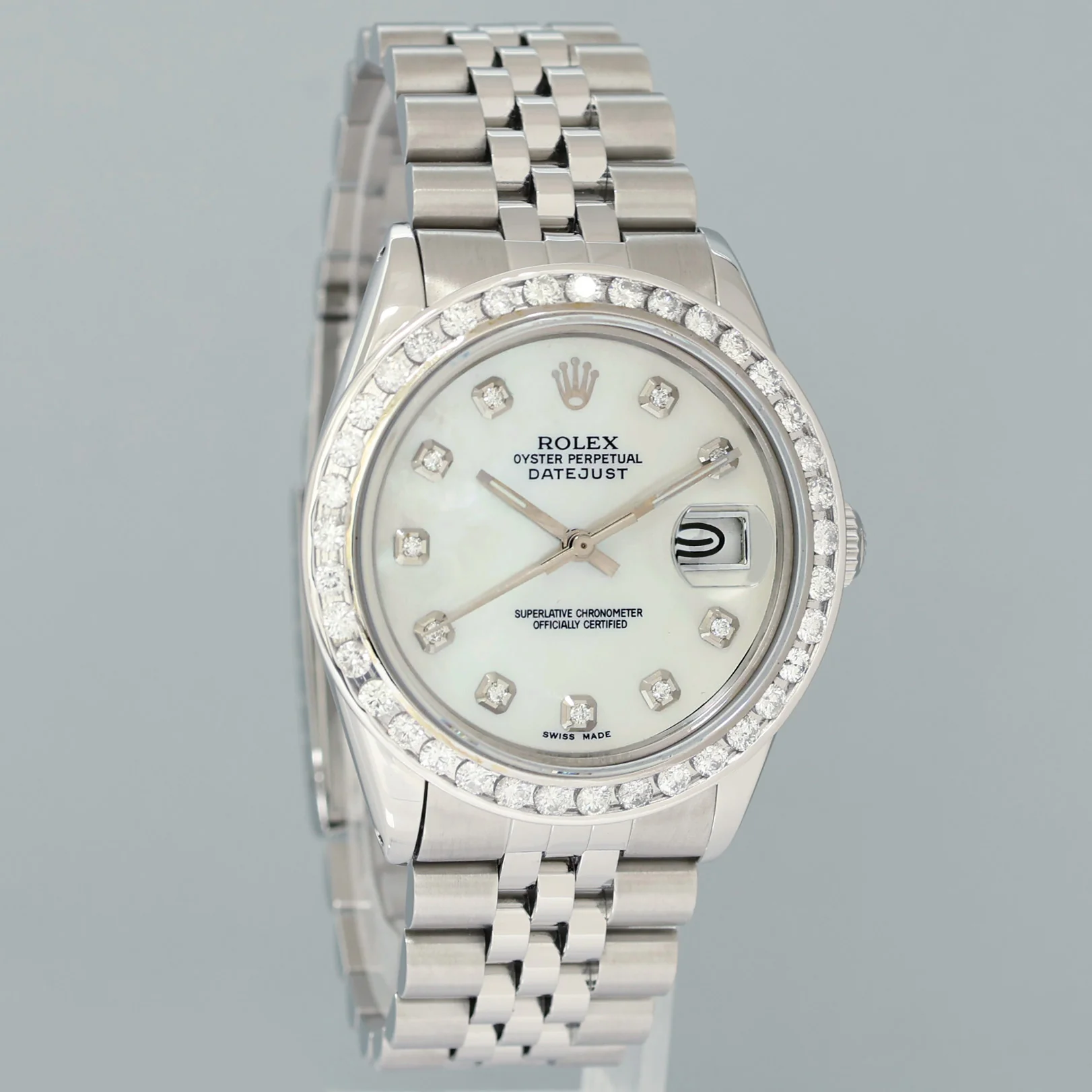 MINT Rolex DateJust 16014 Mother of Pearl Diamond Bezel Jubilee Band 36mm Watch Box - Image 3