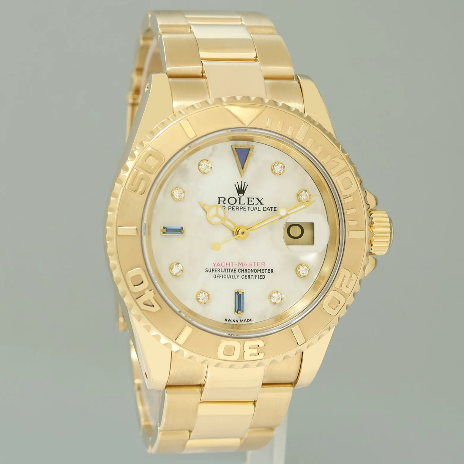 MINT Rolex Yacht-Master Yellow Gold MOP Sapphire Diamond 40mm 16628 40mm Watch - Image 3