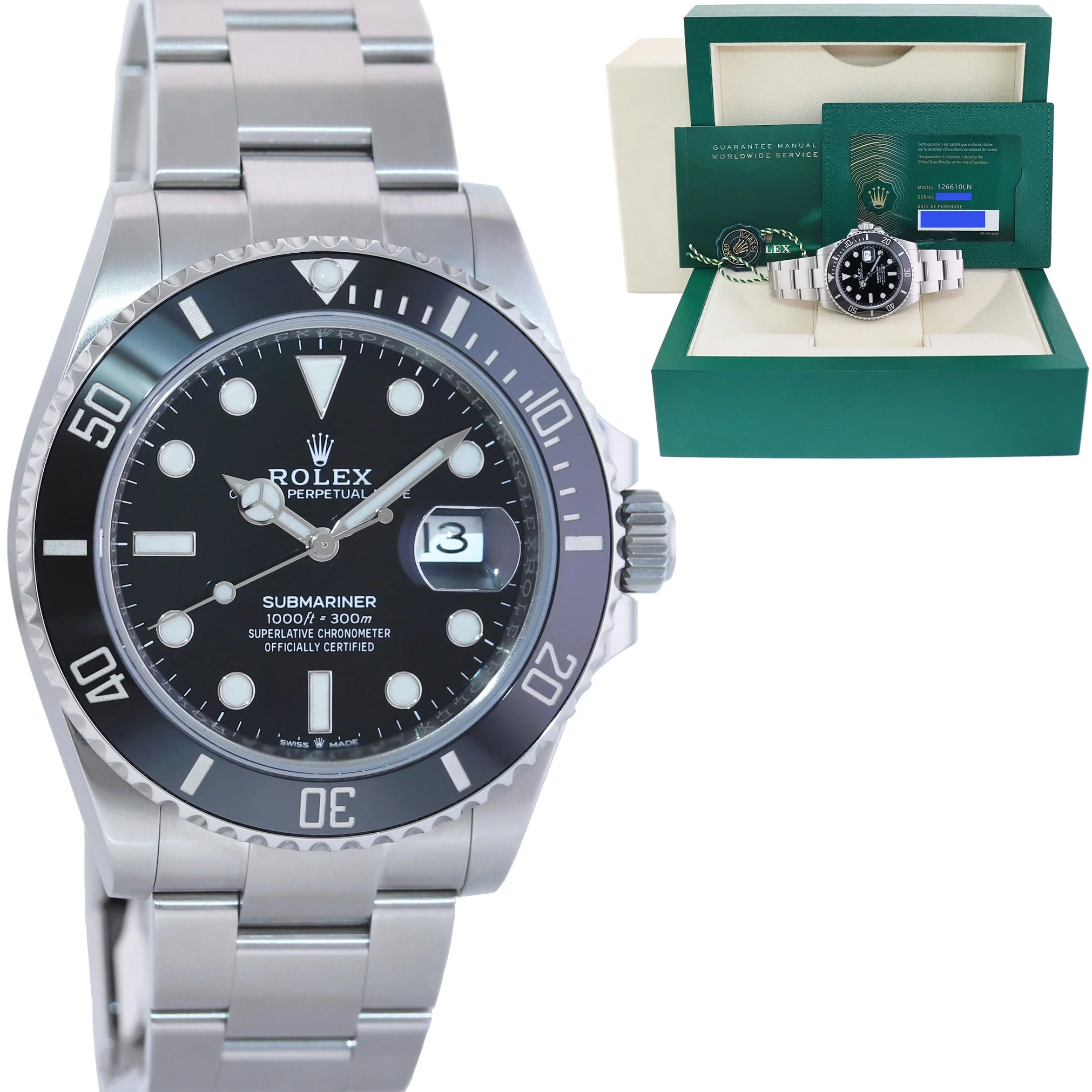 NEW PAPERS Rolex 126610LN Submariner 41mm Black Dial Ceramic Watch Box