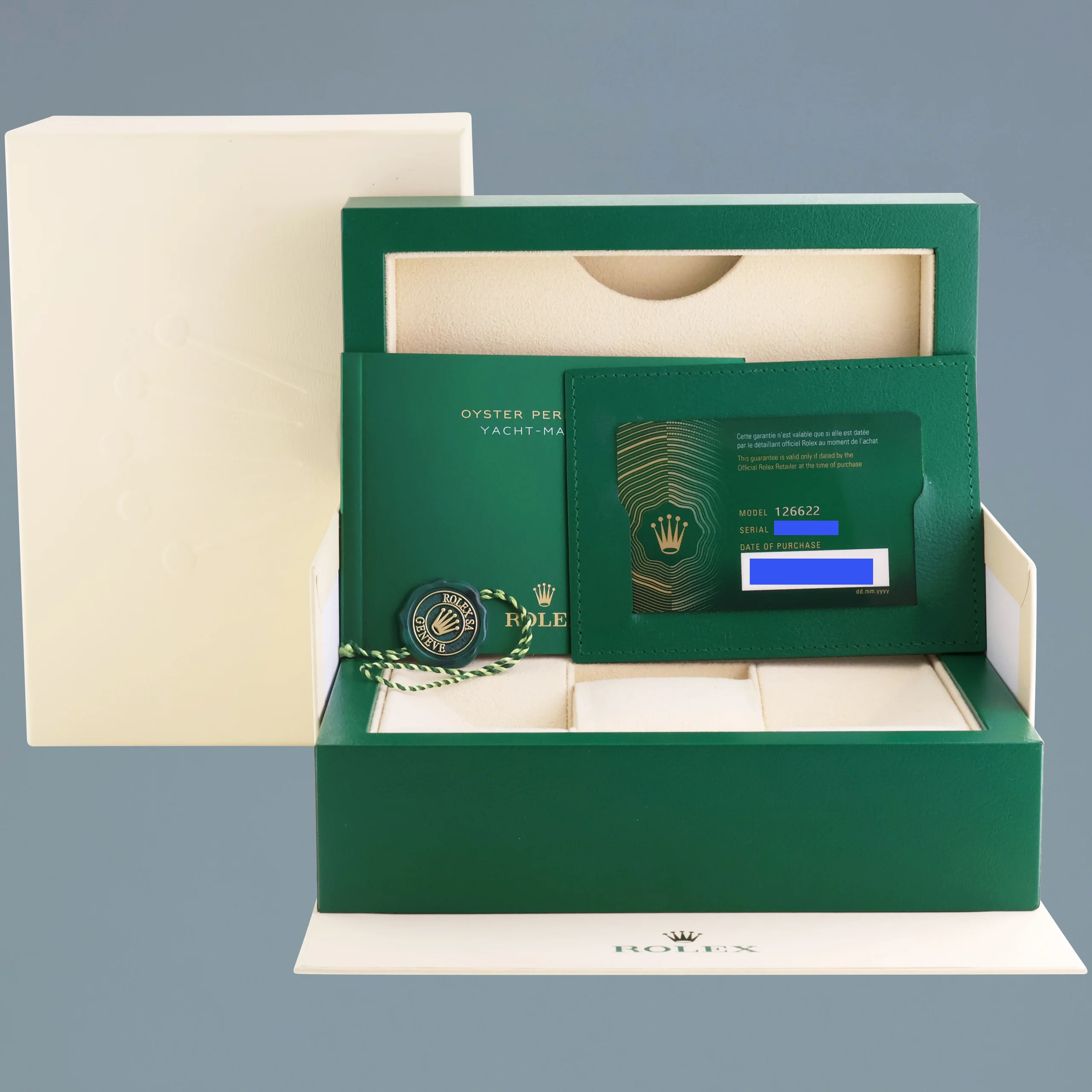 NEW PAPERS Rolex Yacht-Master 126622 Steel Platinum Rhodium Blue Watch Box - Image 7