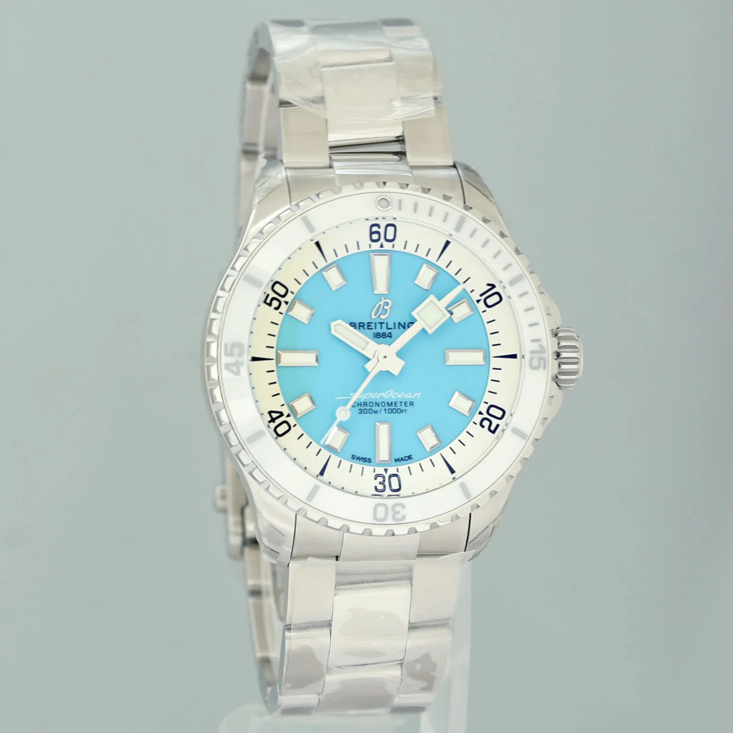 NEW Stickered Breitling Superocean A17377211C1A1 A17377 Auto 36mm White Turquoise Blue With Box - Image 3
