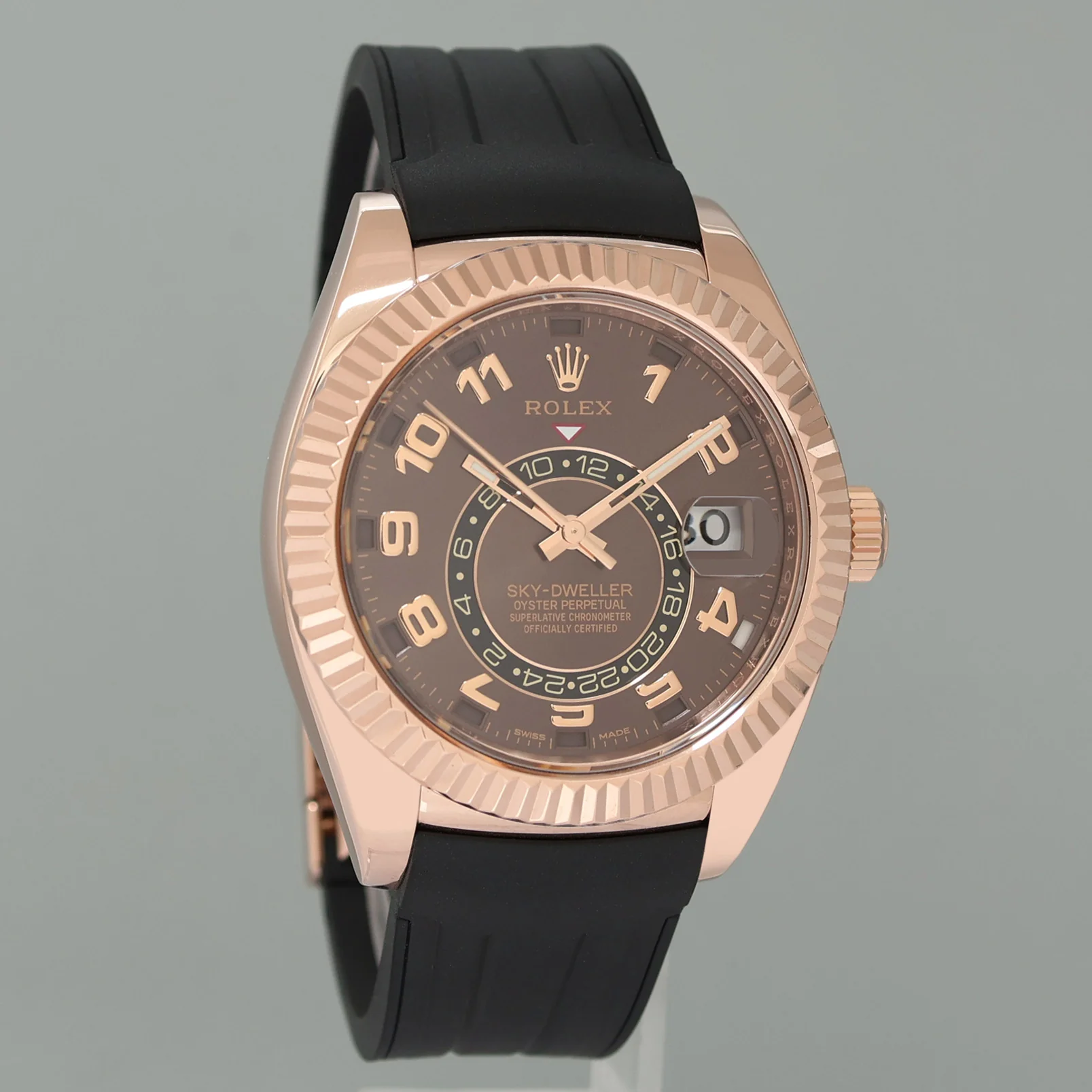 MINT ROLEX SKY DWELLER ROSE GOLD 326135 CHOCOLATE 42MM RUBBER WATCH BOX - Image 3