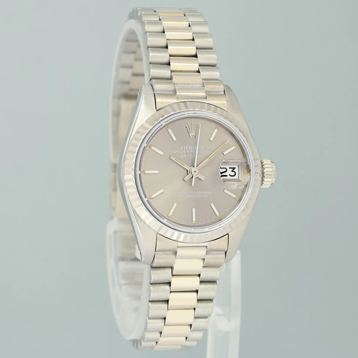 PAPERS Ladies Rolex DateJust Silver Sigma President 26mm 6917 White Gold Watch Box - Image 3