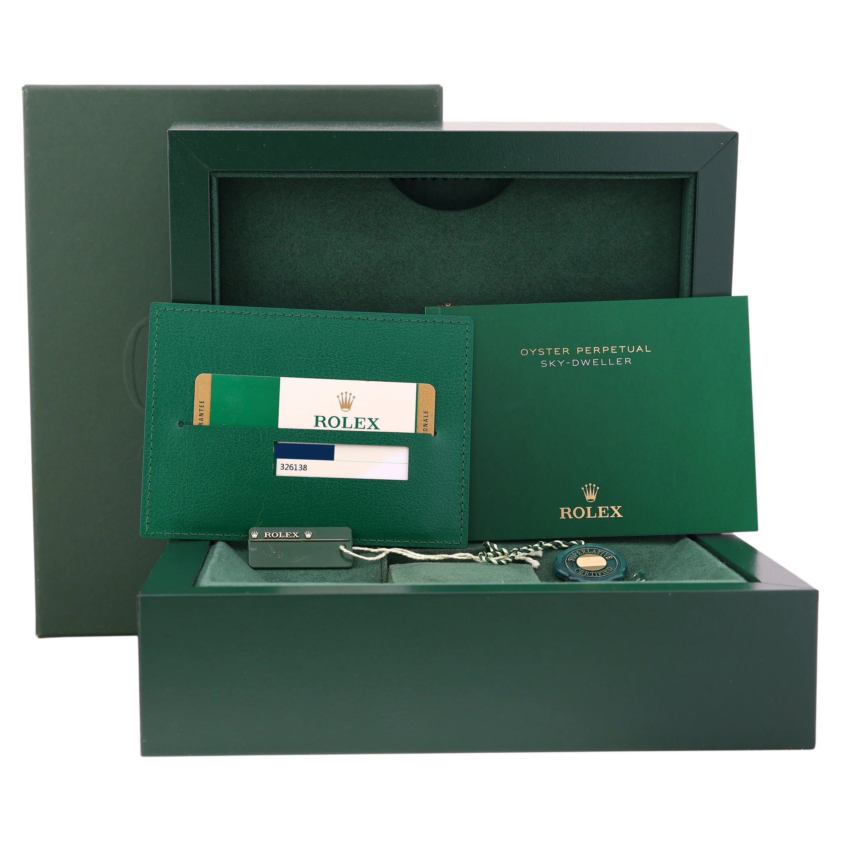 PAPERS MINT 2016 Rolex Sky-Dweller Yellow Gold 326138 42mm Silver Leather Watch - Image 7
