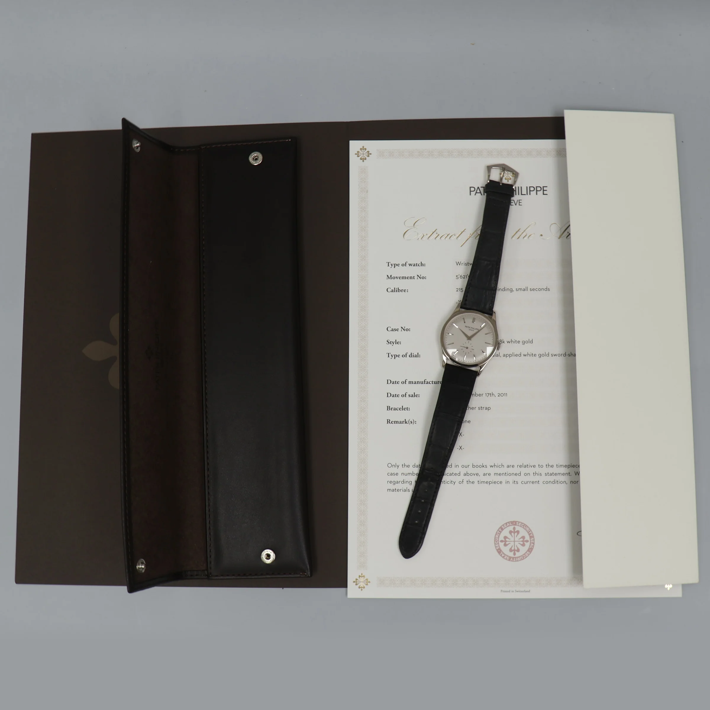 PAPERS MINT Patek Philippe 5196G 37mm white Gold Calatrava Black Leather Watch Box - Image 8