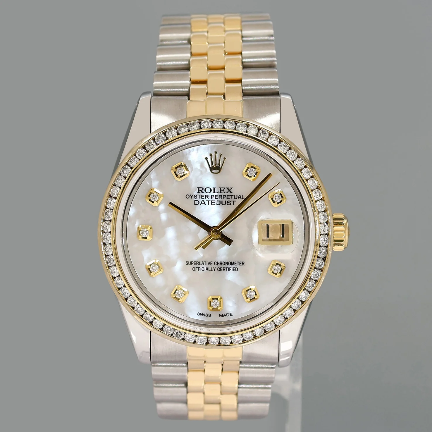 PEARL & DIAMOND BEZEL Rolex DateJust 16013 Two-Tone Yellow Gold Jubilee Watch Box - Image 2